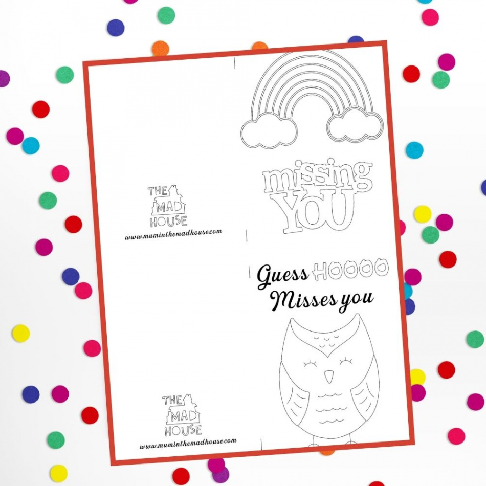 Free Printable "Miss you" Cards to Colour - Mum In The Madhouse