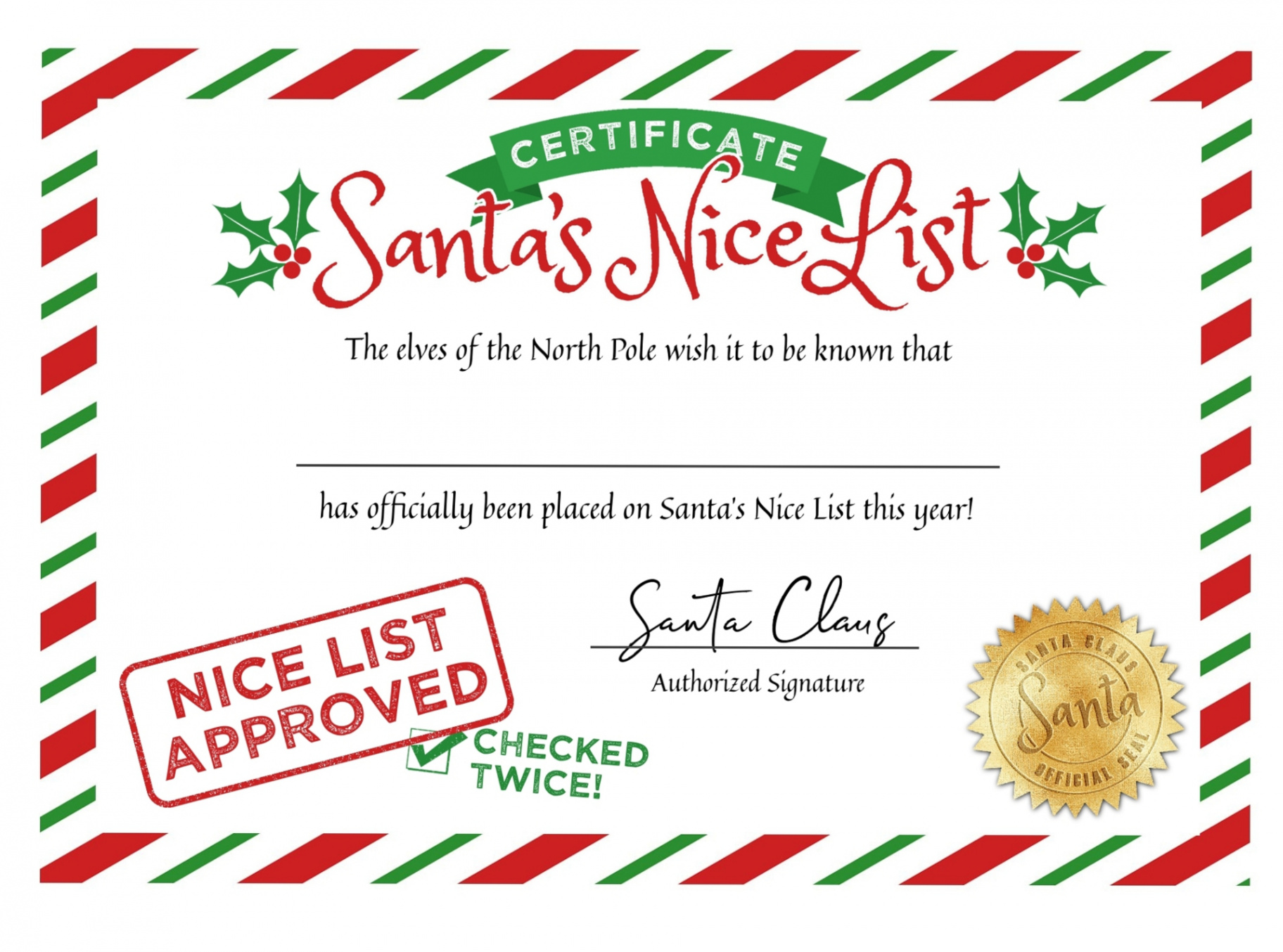 Free Printable Nice List Certificate Template - Printable