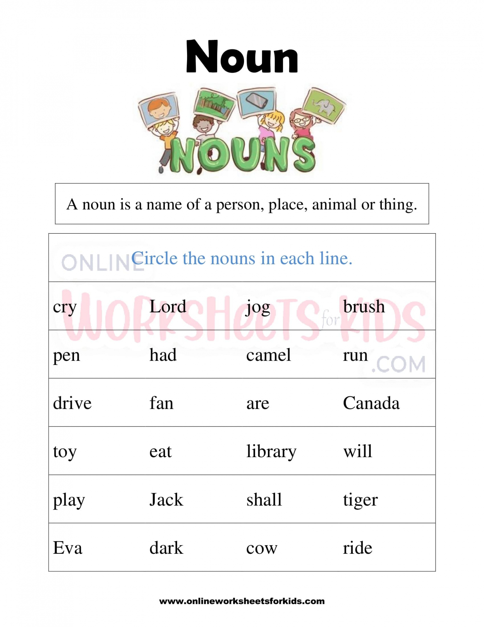 Free Printable Noun Worksheets for Grade