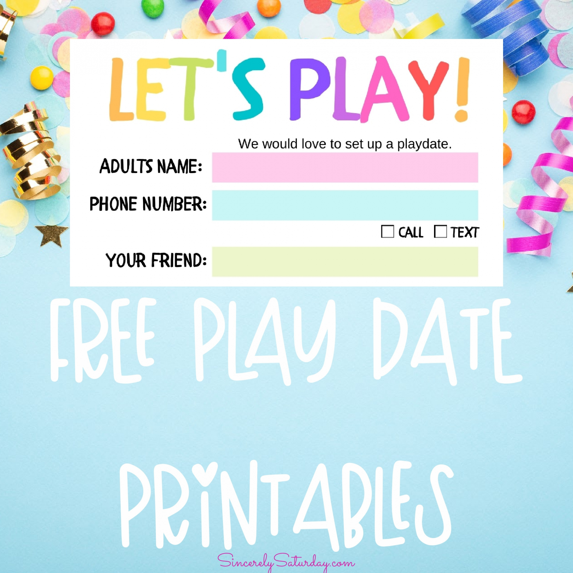 Free printable play date calling cards - Sincerely Saturday