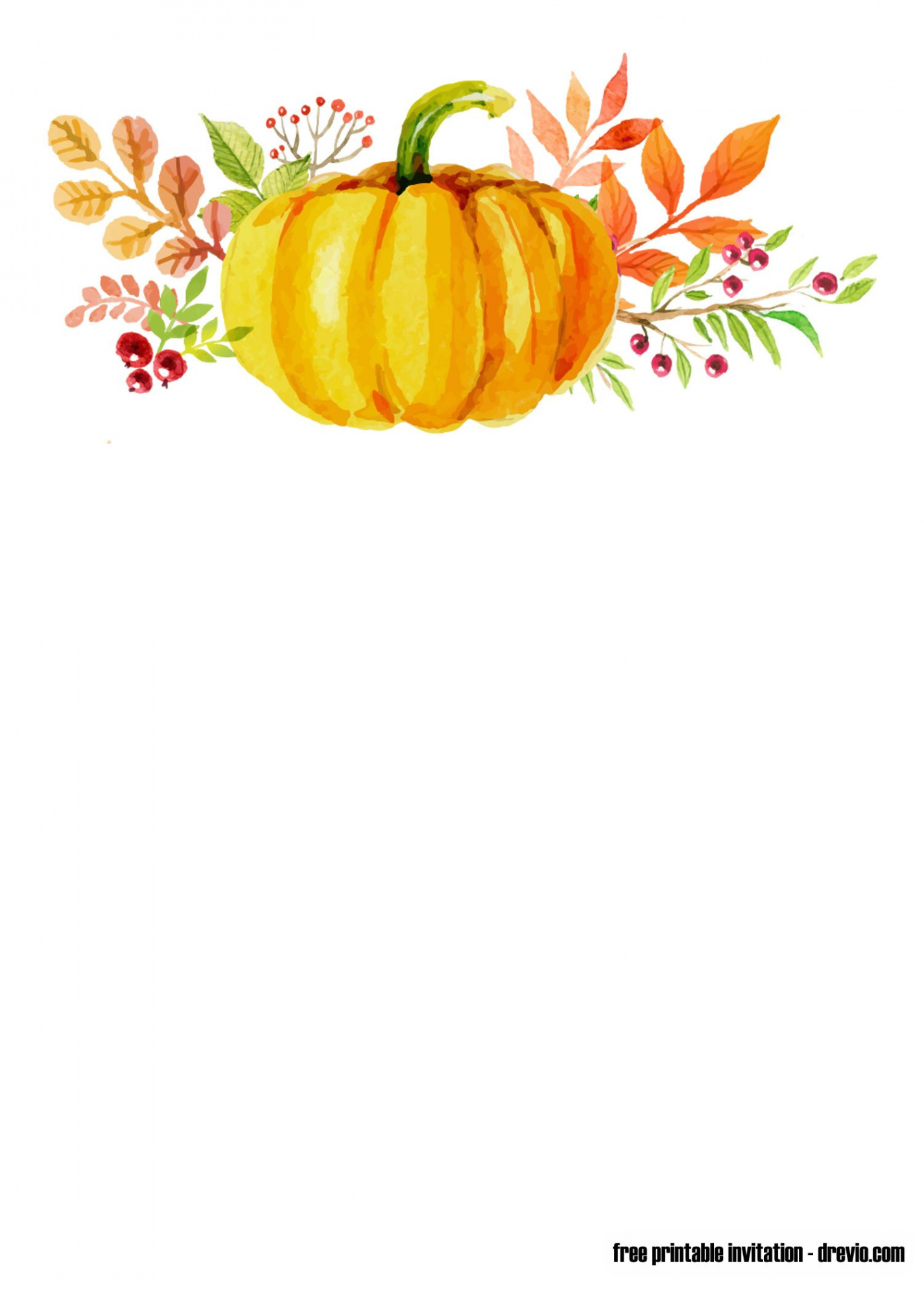 FREE Printable Pumpkin Floral - watercolor Style Invitation