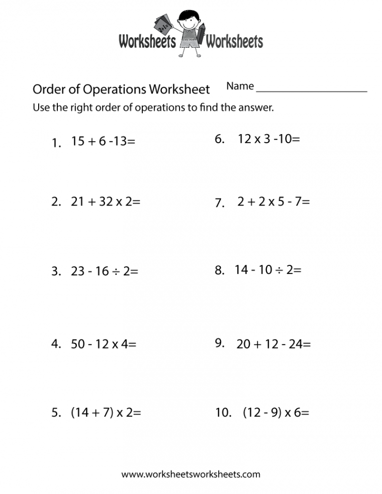 Free Printable Simple Order of Operations Worksheet