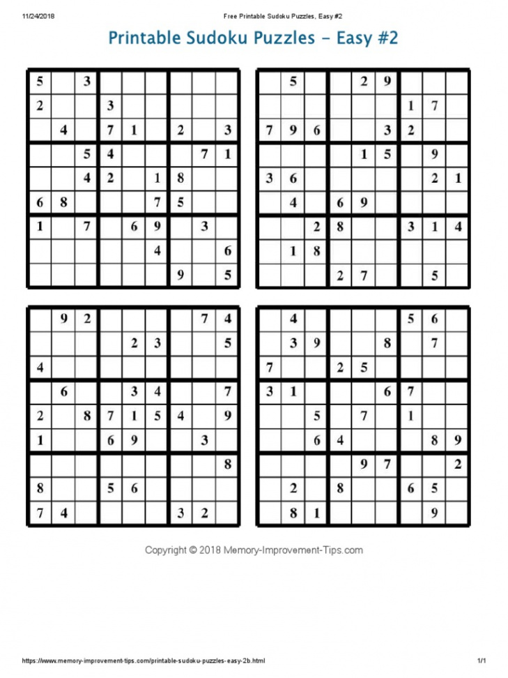 Free Printable Sudoku Puzzles, Easy #  PDF