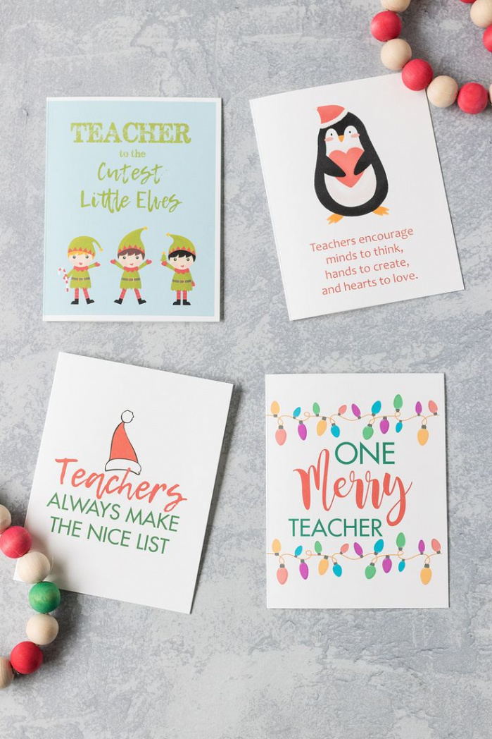 Free Printable Teacher Thank You Christmas Cards - Rose Clearfield