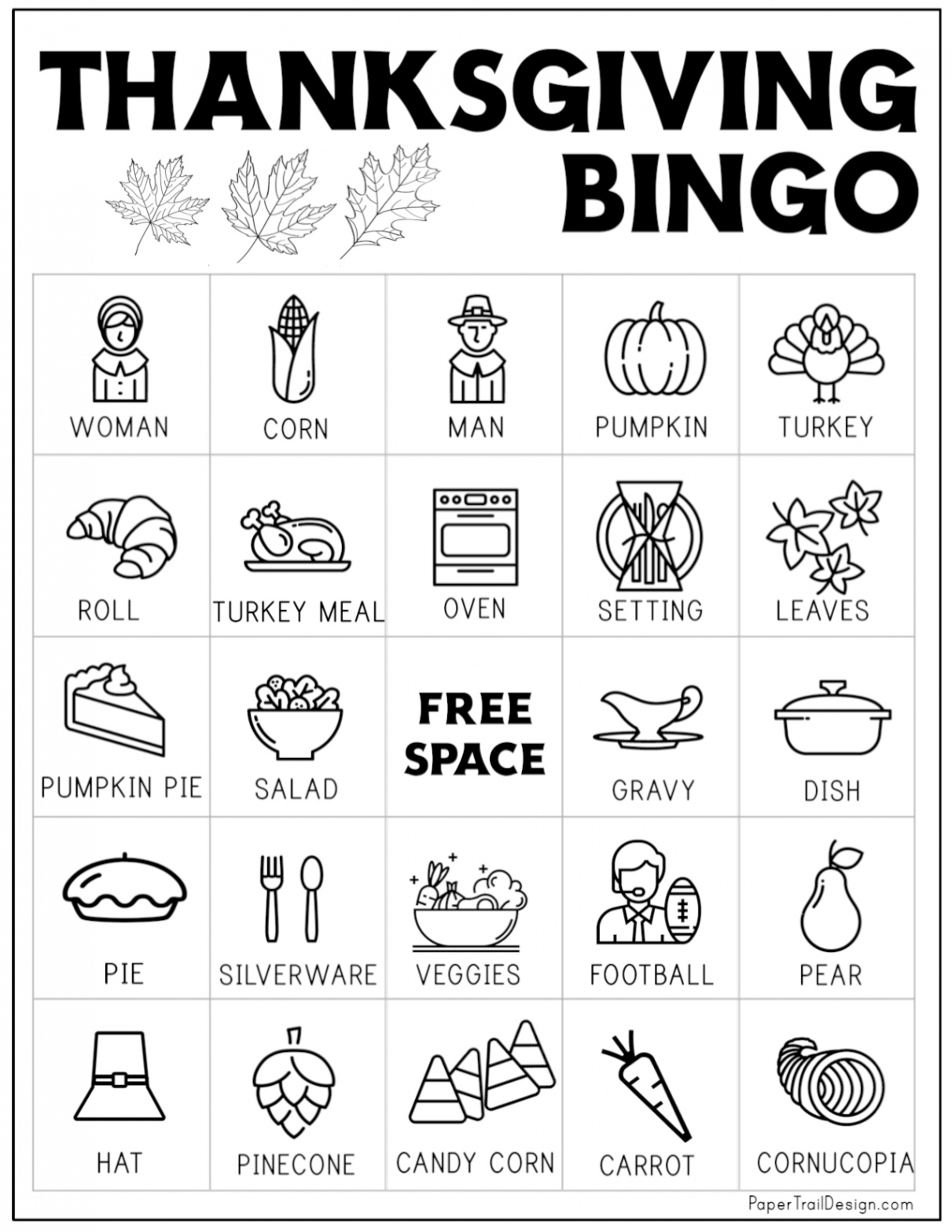 Free Printable Thanksgiving Bingo Cards - Paper Trail Design