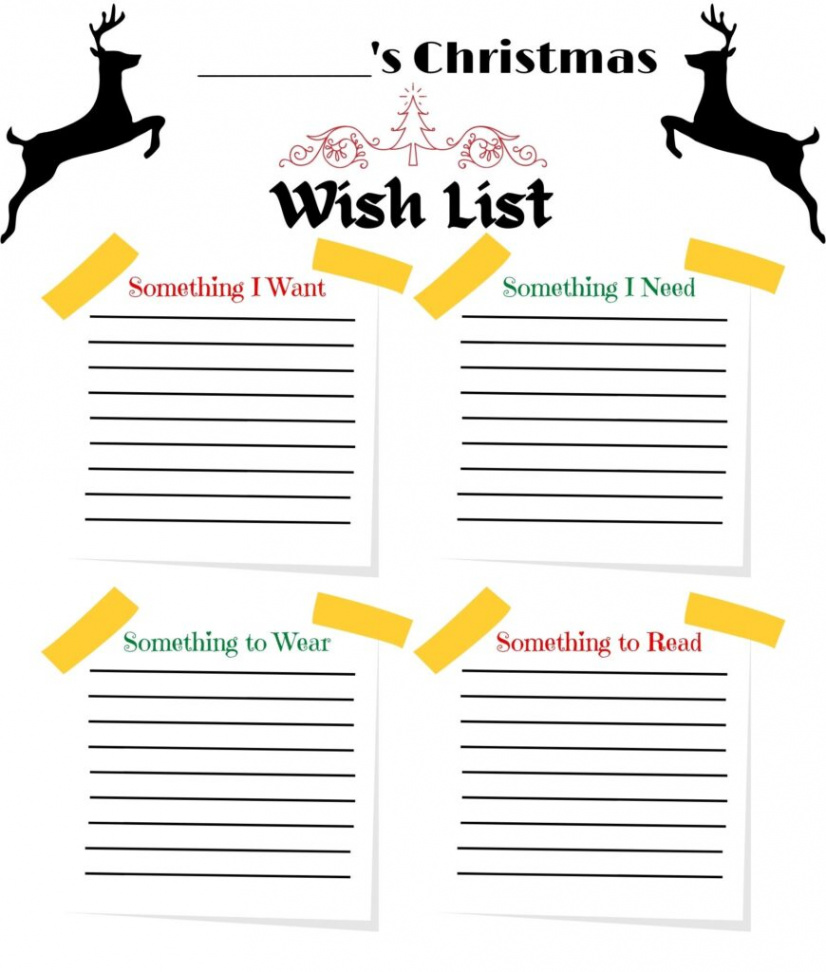 Free Printable "Want, Need, Wear, Read" Christmas Wish List -