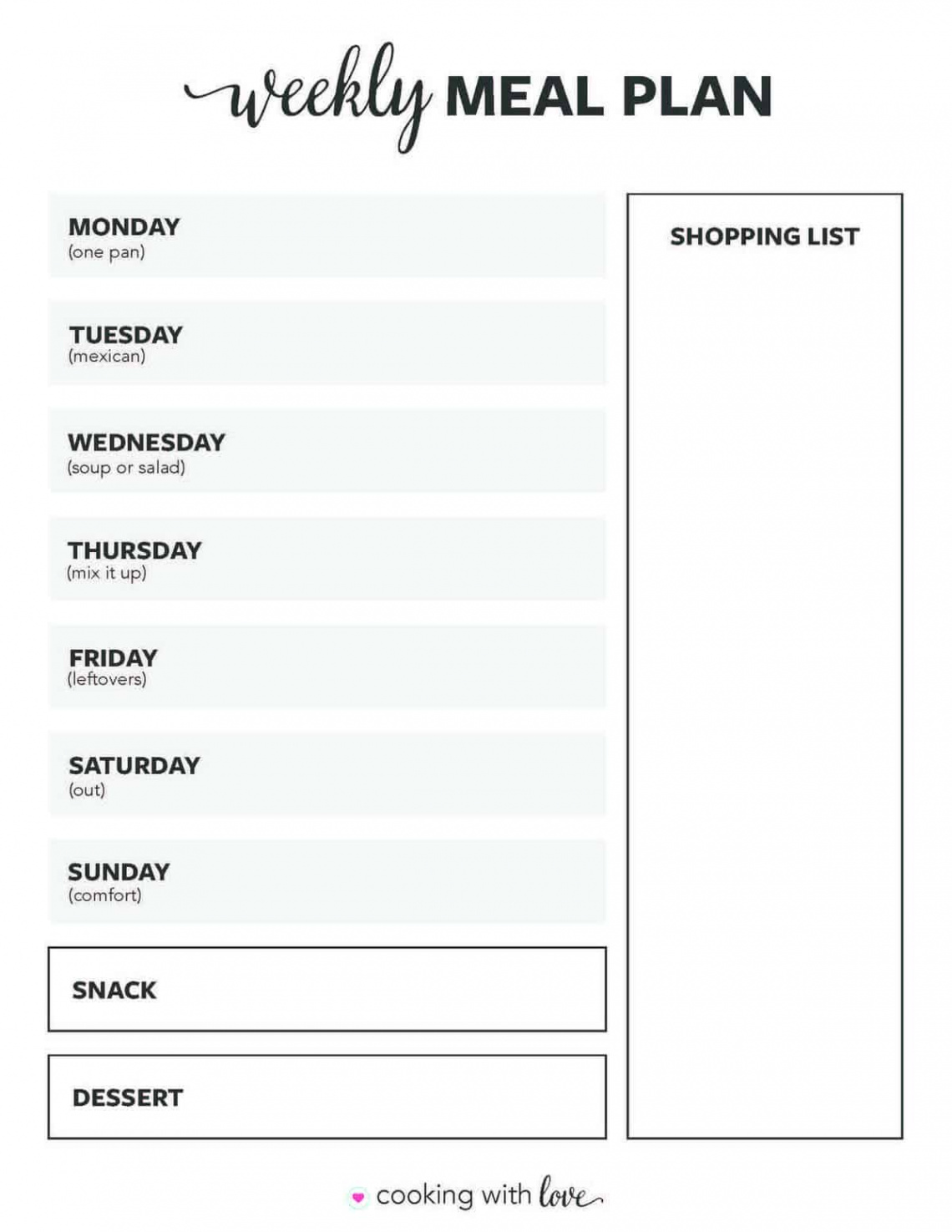 FREE Printable Weekly Meal Plan Templates - I Heart Naptime