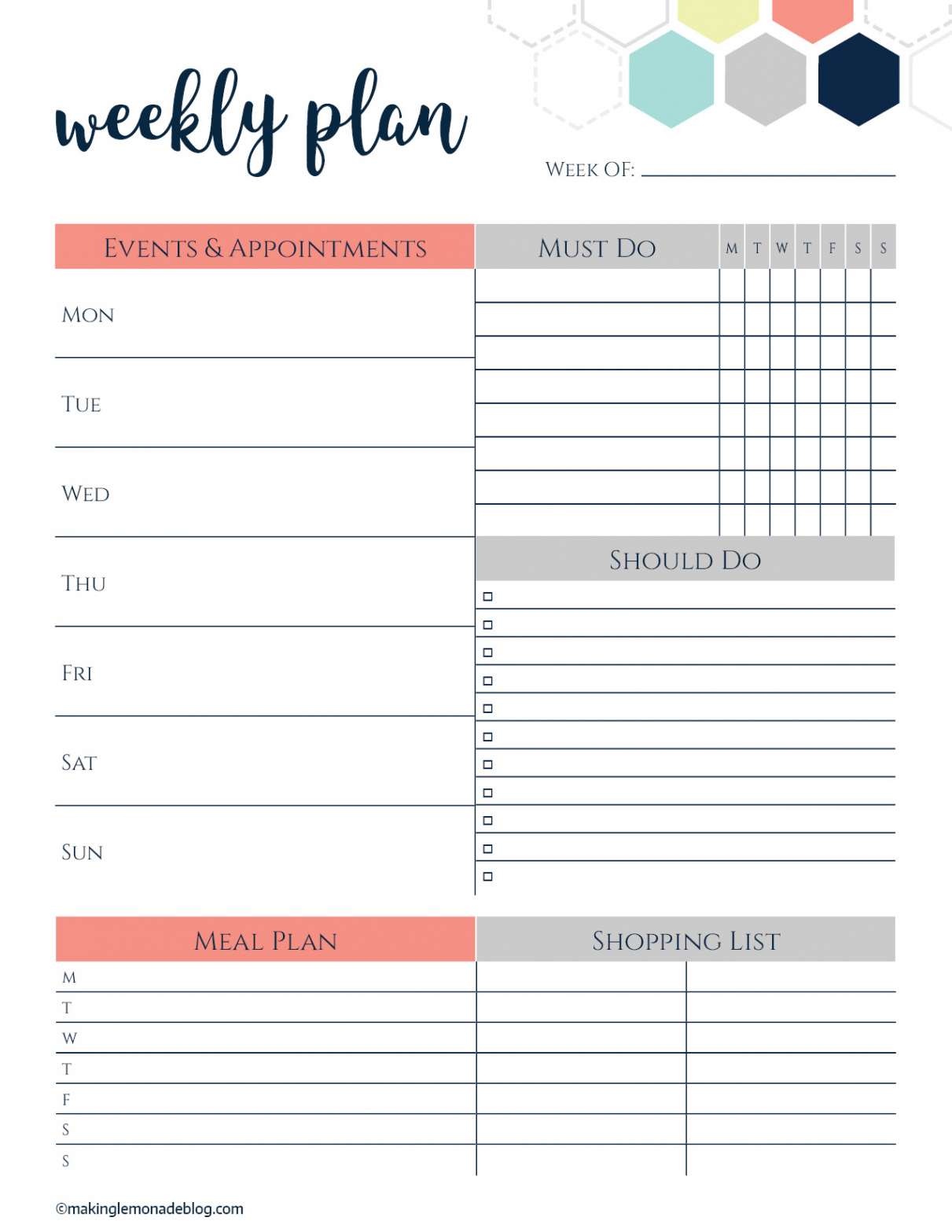 Free Printable Weekly Planner  Making Lemonade