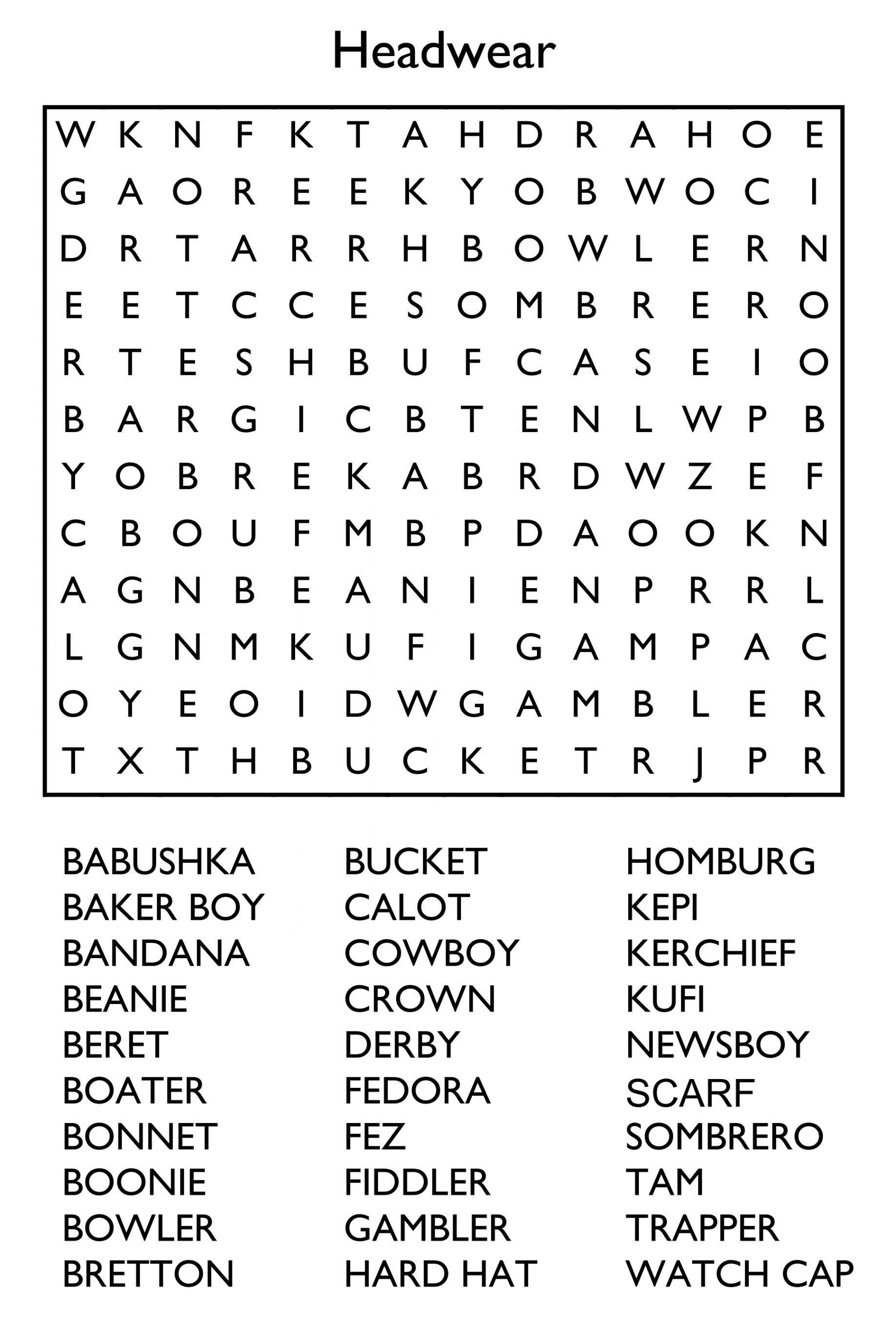 Free Printable Word Search Puzzles