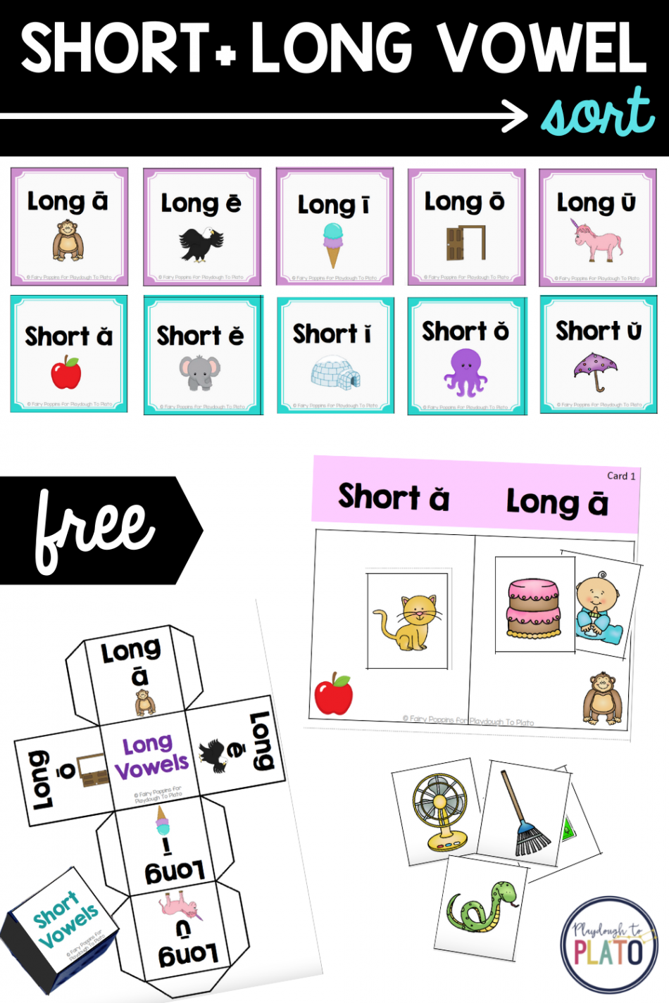 Free Short Vowel and Long Vowel Sort - Playdough To Plato