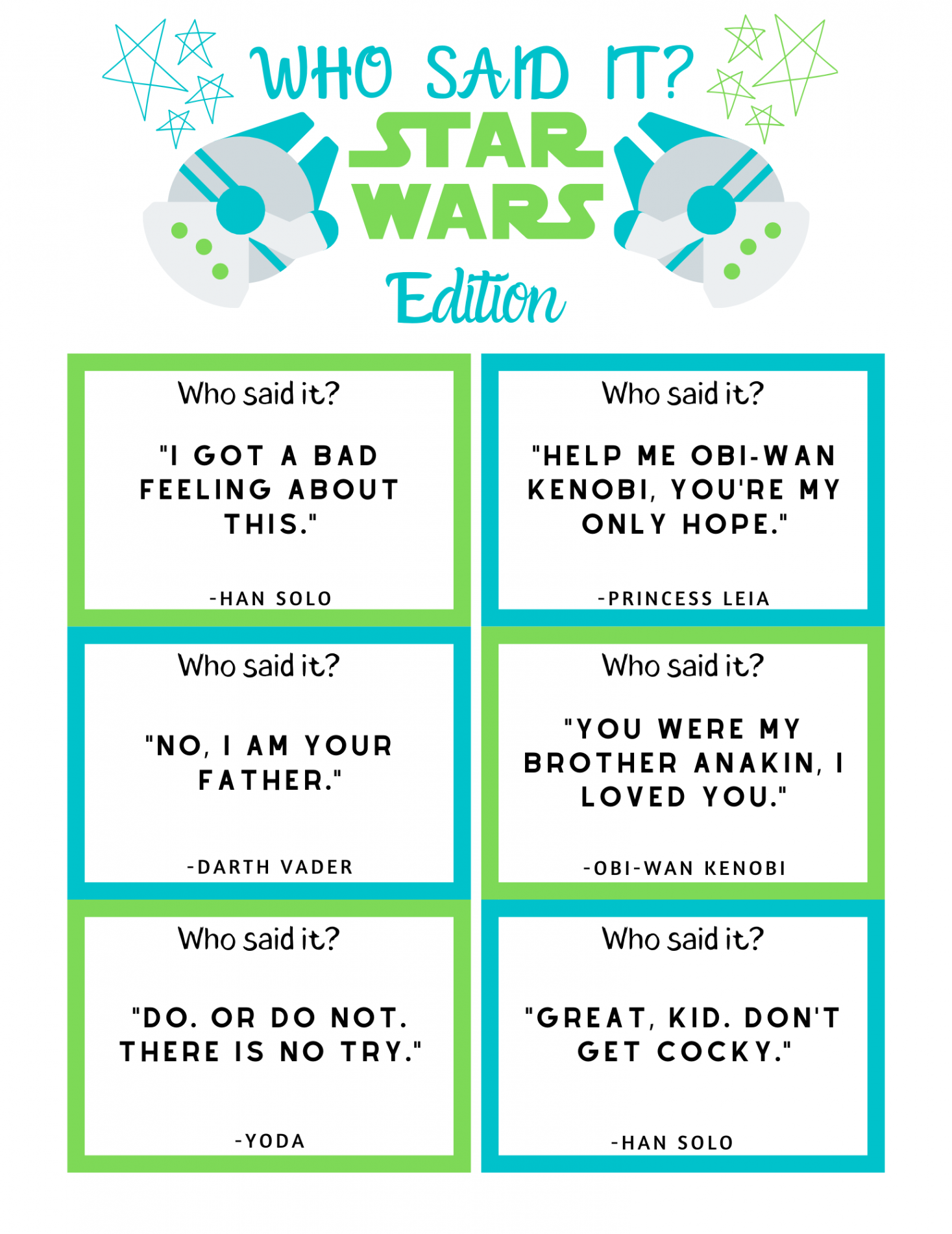 FREE Star Wars Trivia Game Printable for Kids