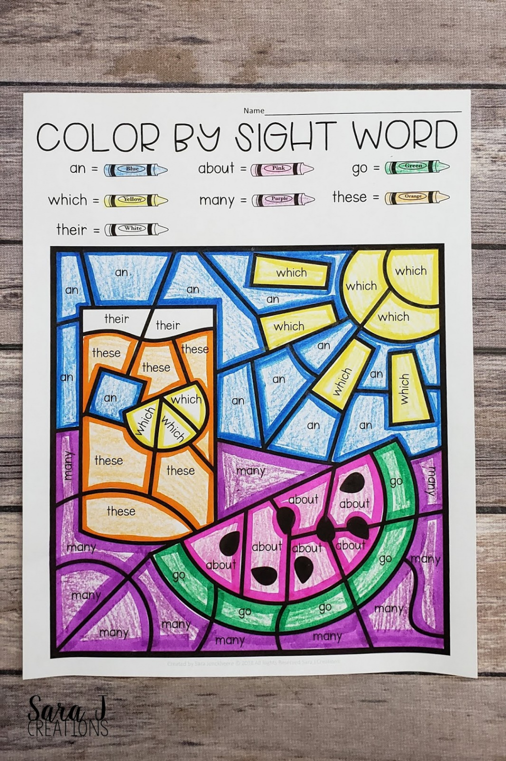 FREE Summer Color by Sight Word Coloring Pages  Sara J Creations