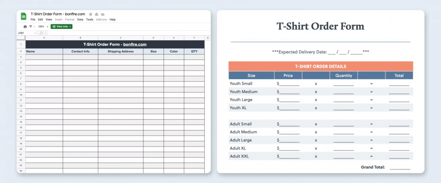 Free T-Shirt Order Form Template (Excel, Google Sheets, PDF)  Bonfire