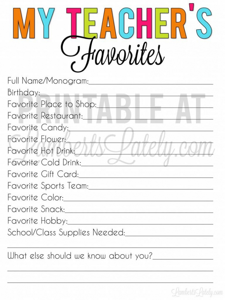 Free Teacher Favorite Things Form (Editable & Printable