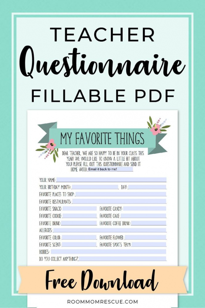 Free Teacher Favorites Questionnaire (Editable!)  Teacher