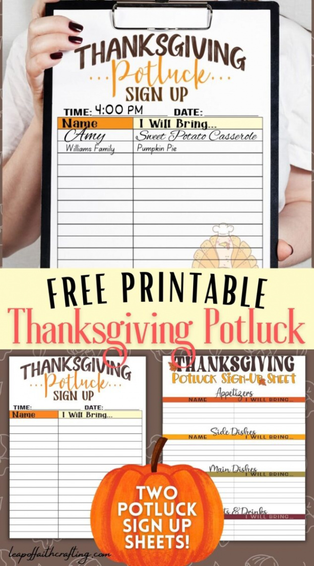 FREE Thanksgiving Potluck Sign Up Sheet & List Printables! - Leap