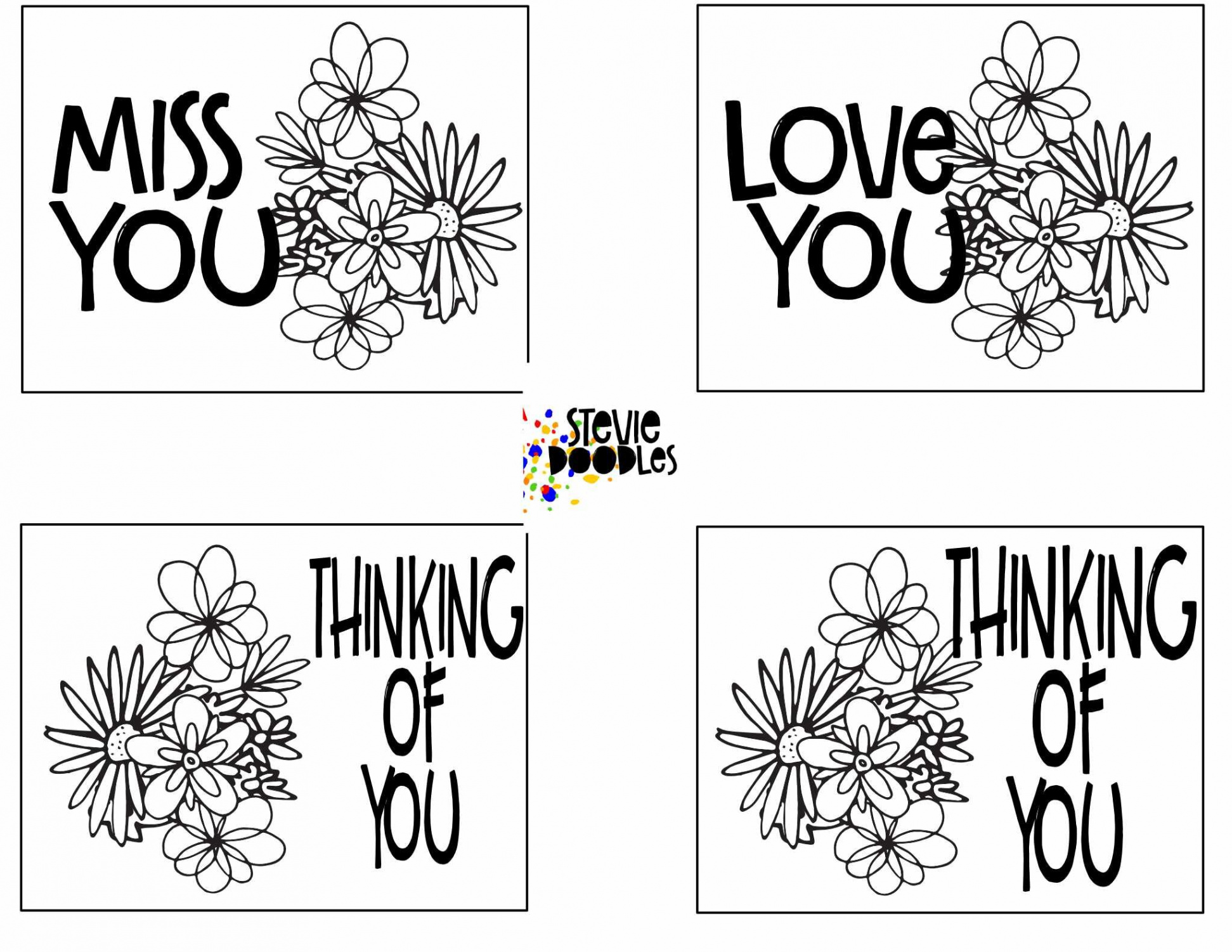 Free "Thinking of You" Cards To Color — Stevie Doodles