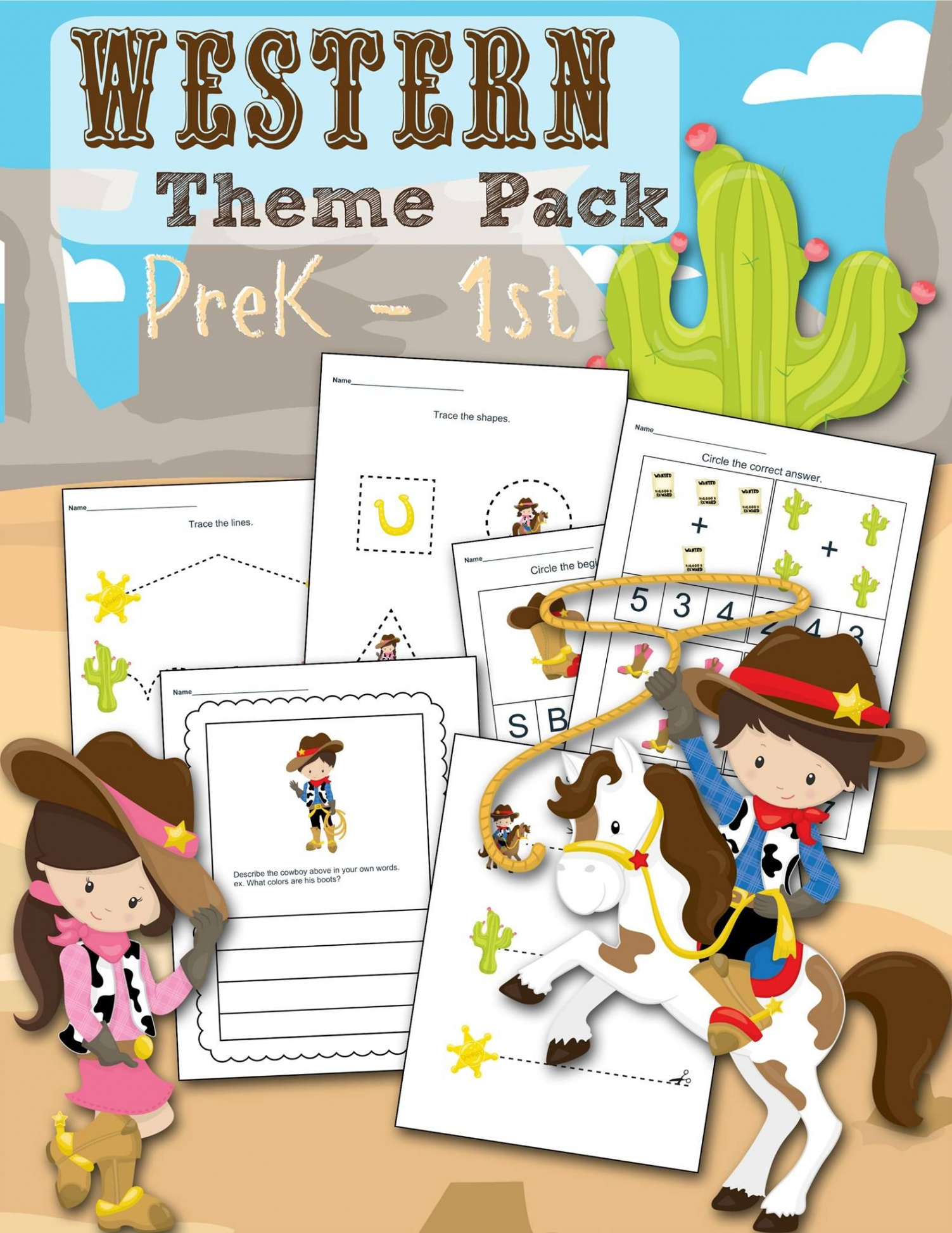 FREE Western Themed Preschool Printable Worksheet Set  Preschool