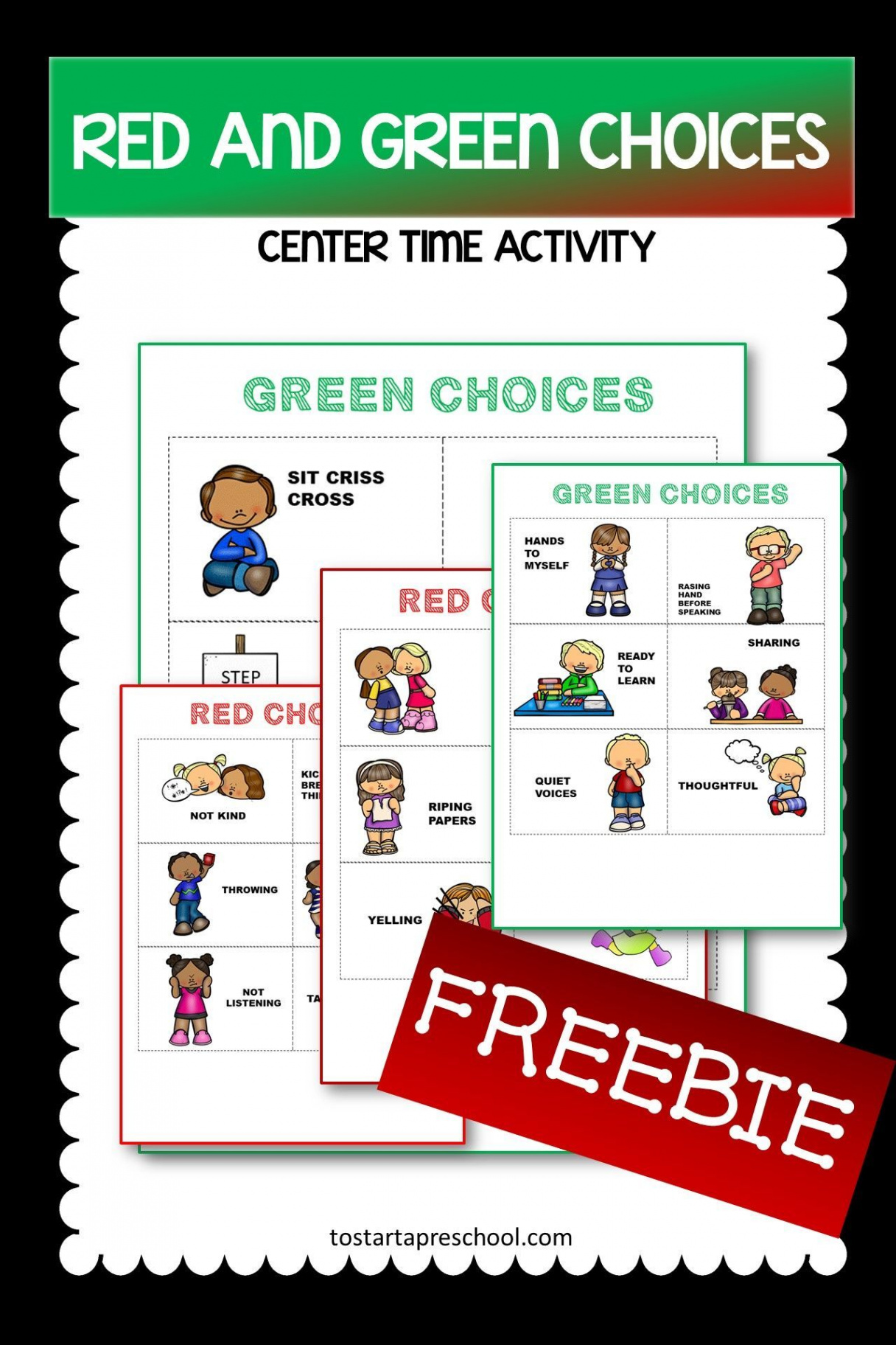 FREEBIE Red and Green Choice Cards  Green choices, Preschool