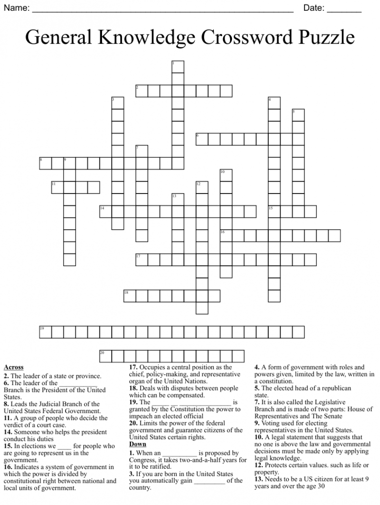 General Knowledge Crossword Puzzle - WordMint