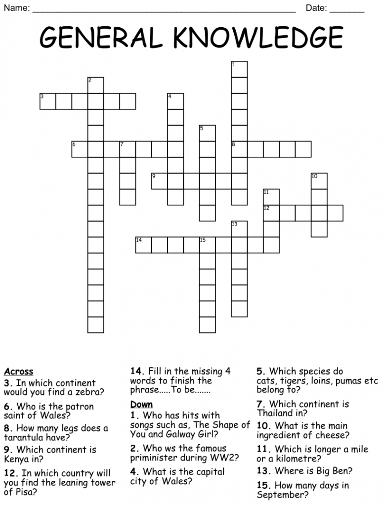 GENERAL KNOWLEDGE Crossword - WordMint