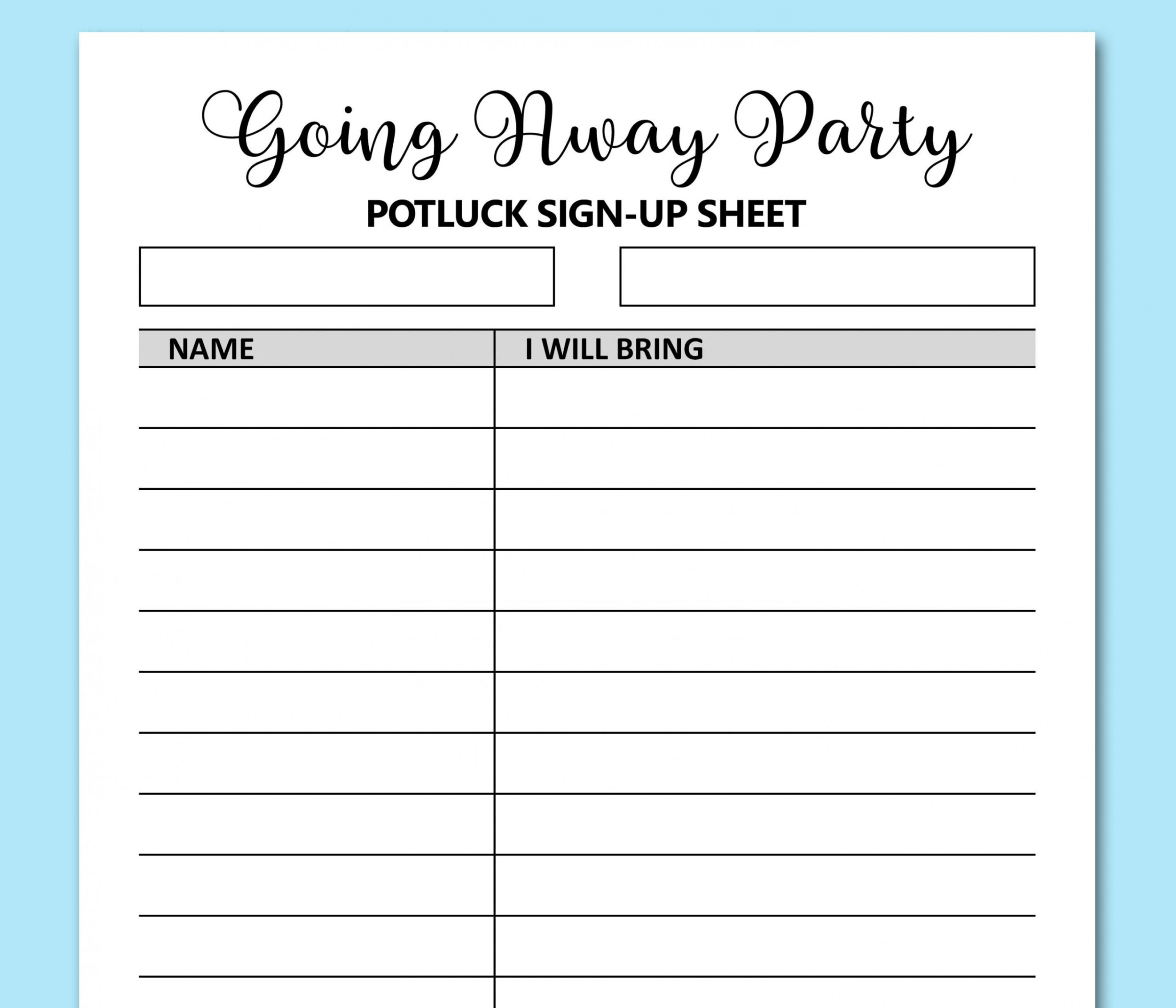 Going Away Party Potluck Sign Up Sheet Printable, Signup Form Farewell  Potluck Dinner, Friends Church Social Event Activities, Letter, A