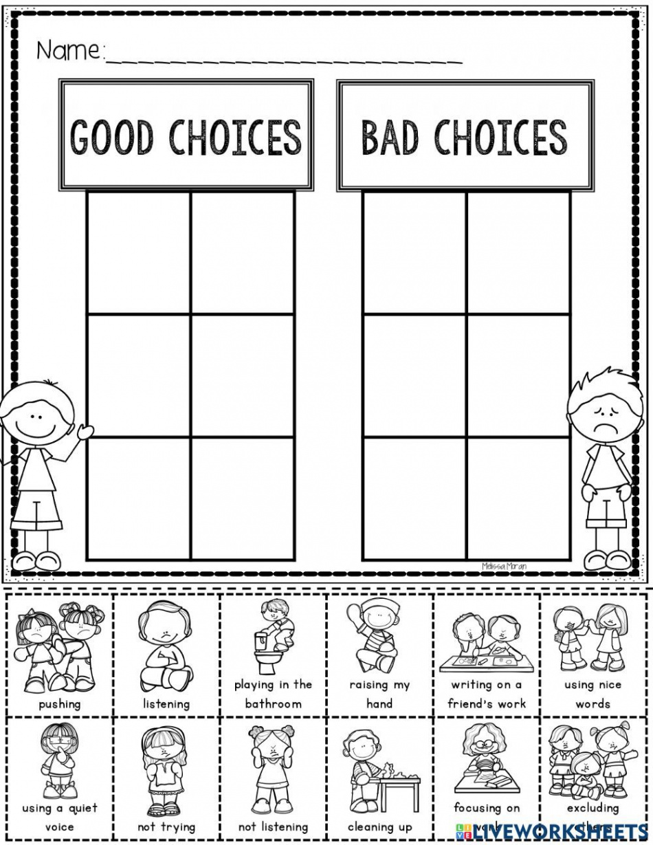 Good or Bad Choices worksheet in   Homeschool preschool