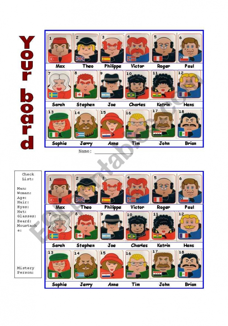 Guess who board game - ESL worksheet by portugal