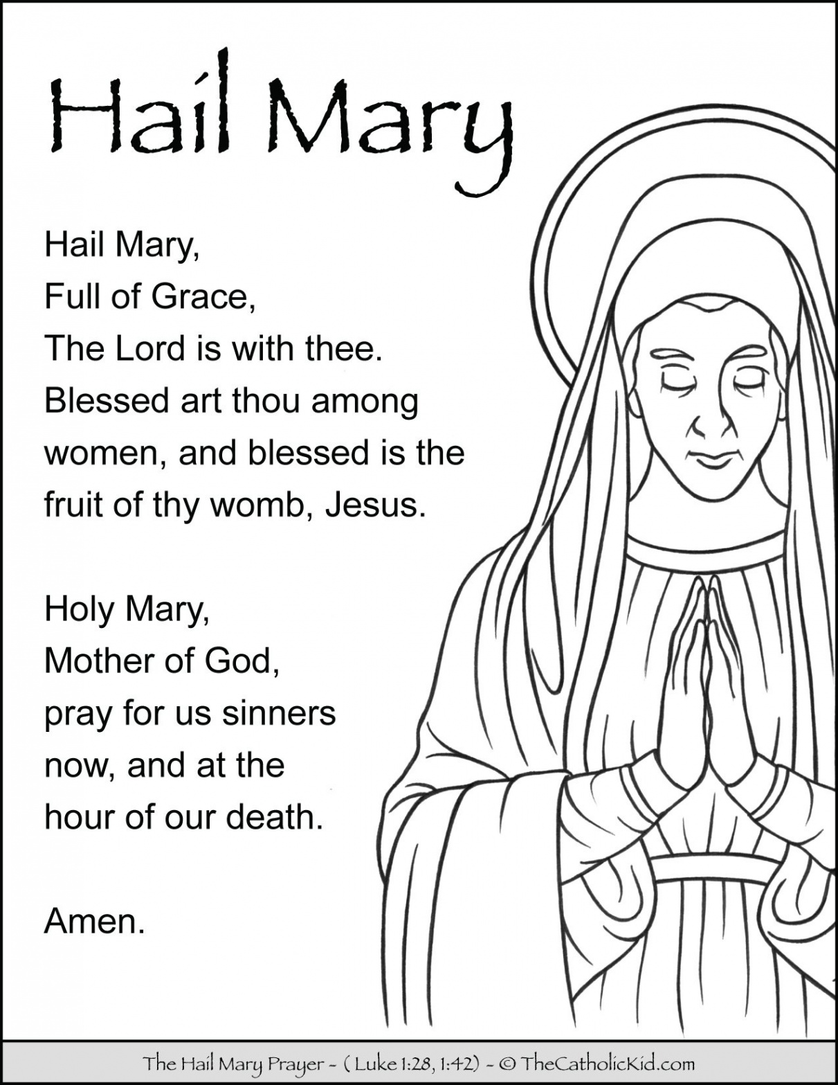 Hail Mary Prayer Coloring Page - TheCatholicKid