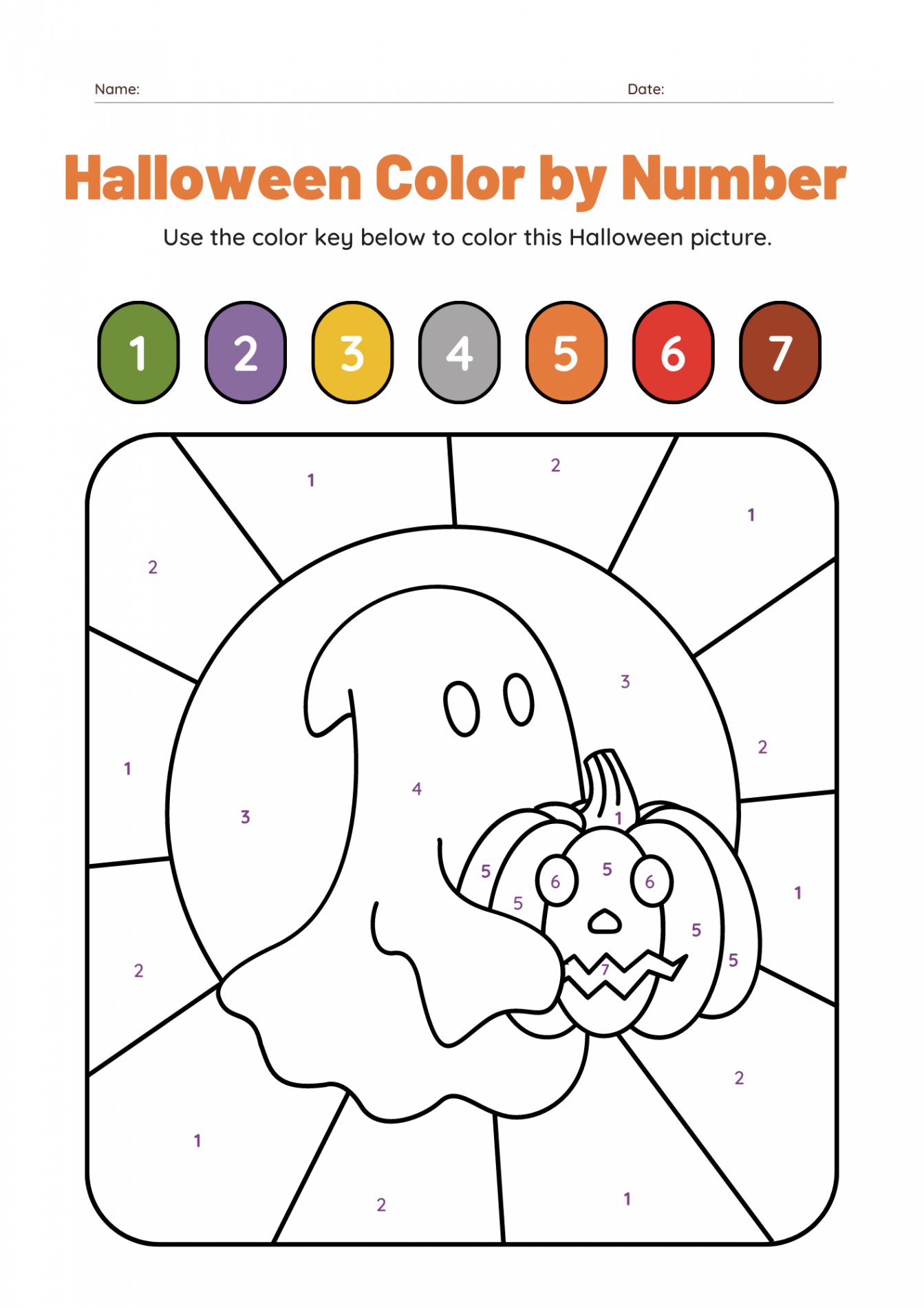 Halloween Color by Number Printable Worksheets FREE