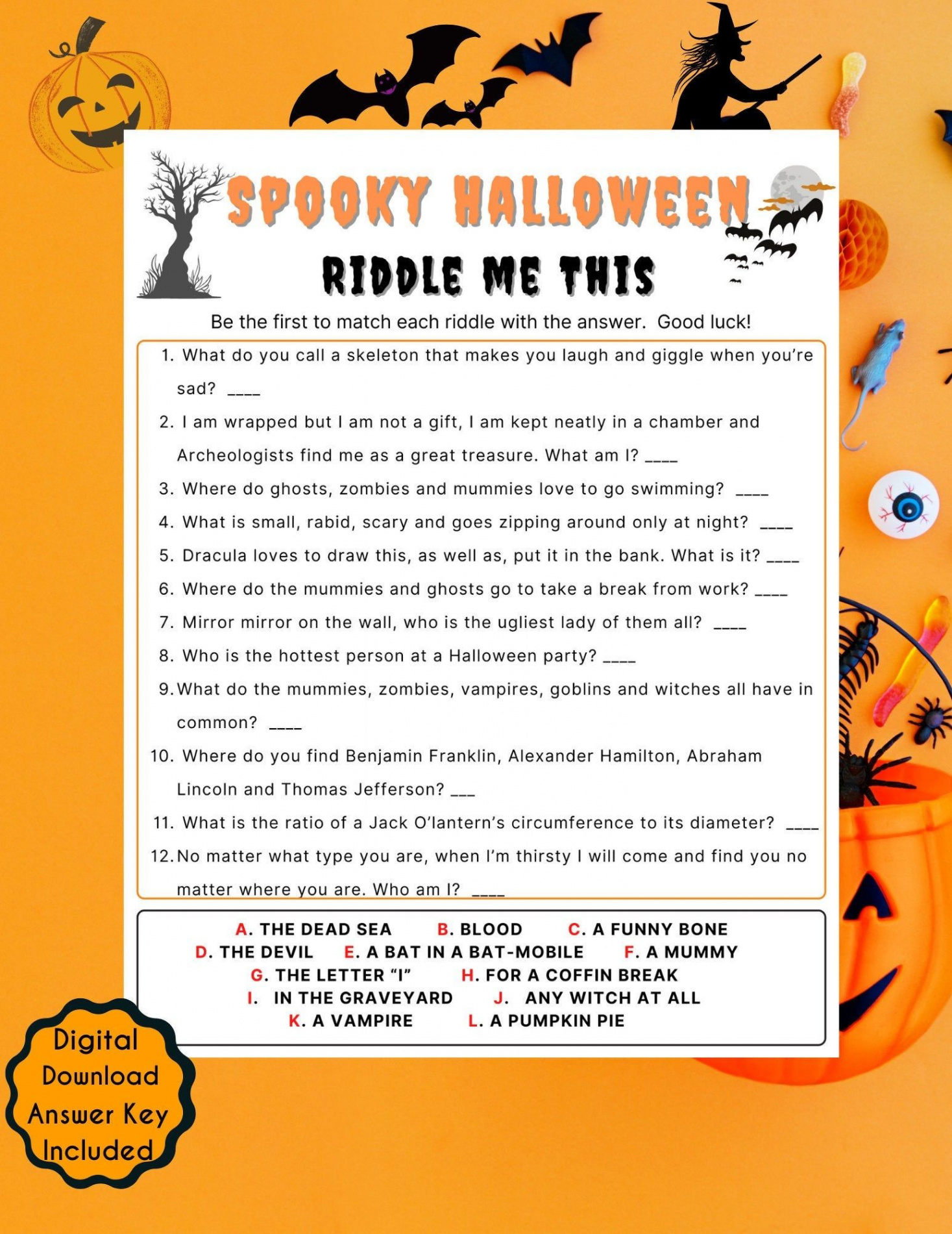 Halloween Riddle Me This Trivia Game Fun Halloween Game - Etsy