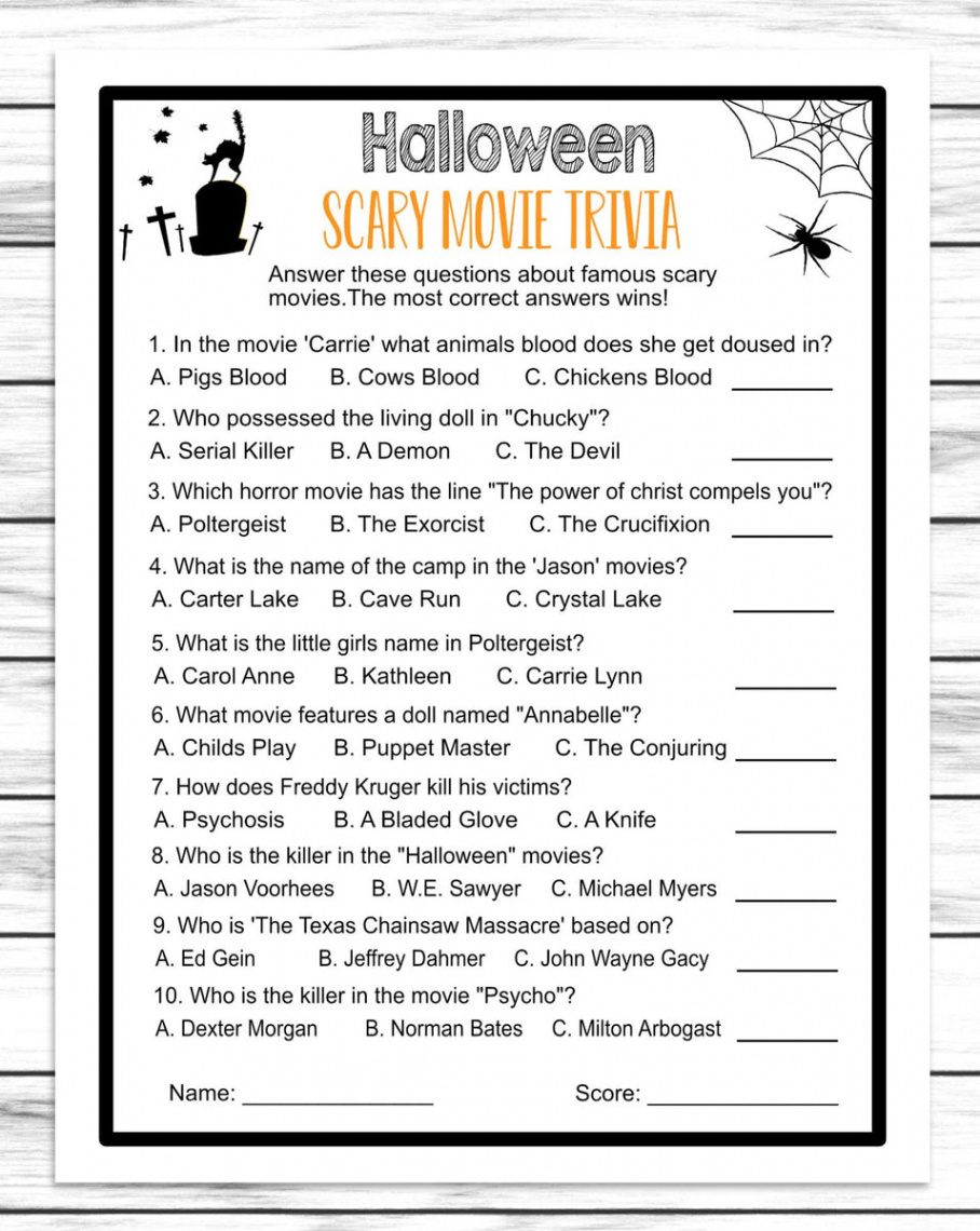 Halloween Scary Movie Trivia Quiz,Costume Party Game, Printable Or