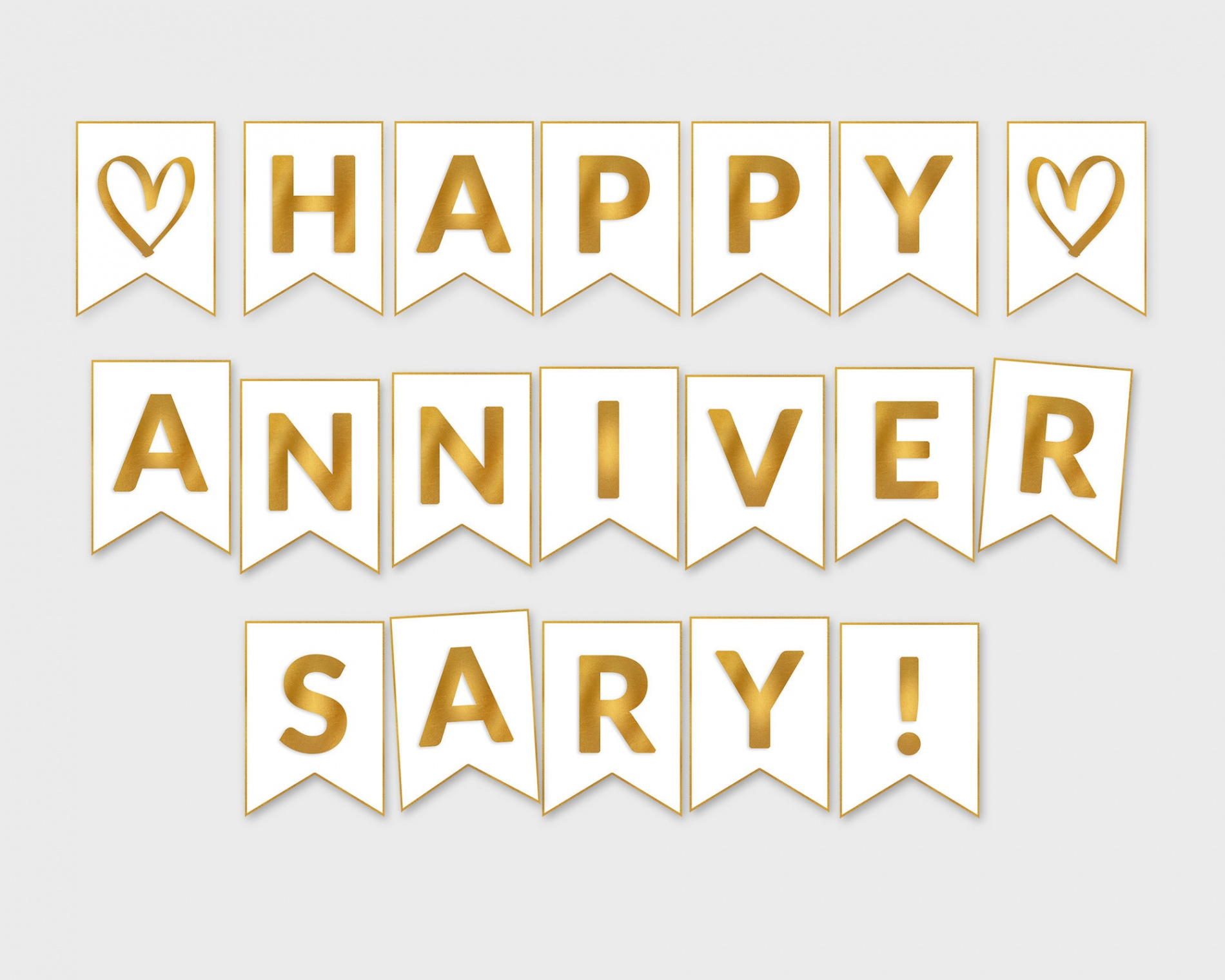 Happy Anniversary Printable Banner / White & Gold Foil Flags