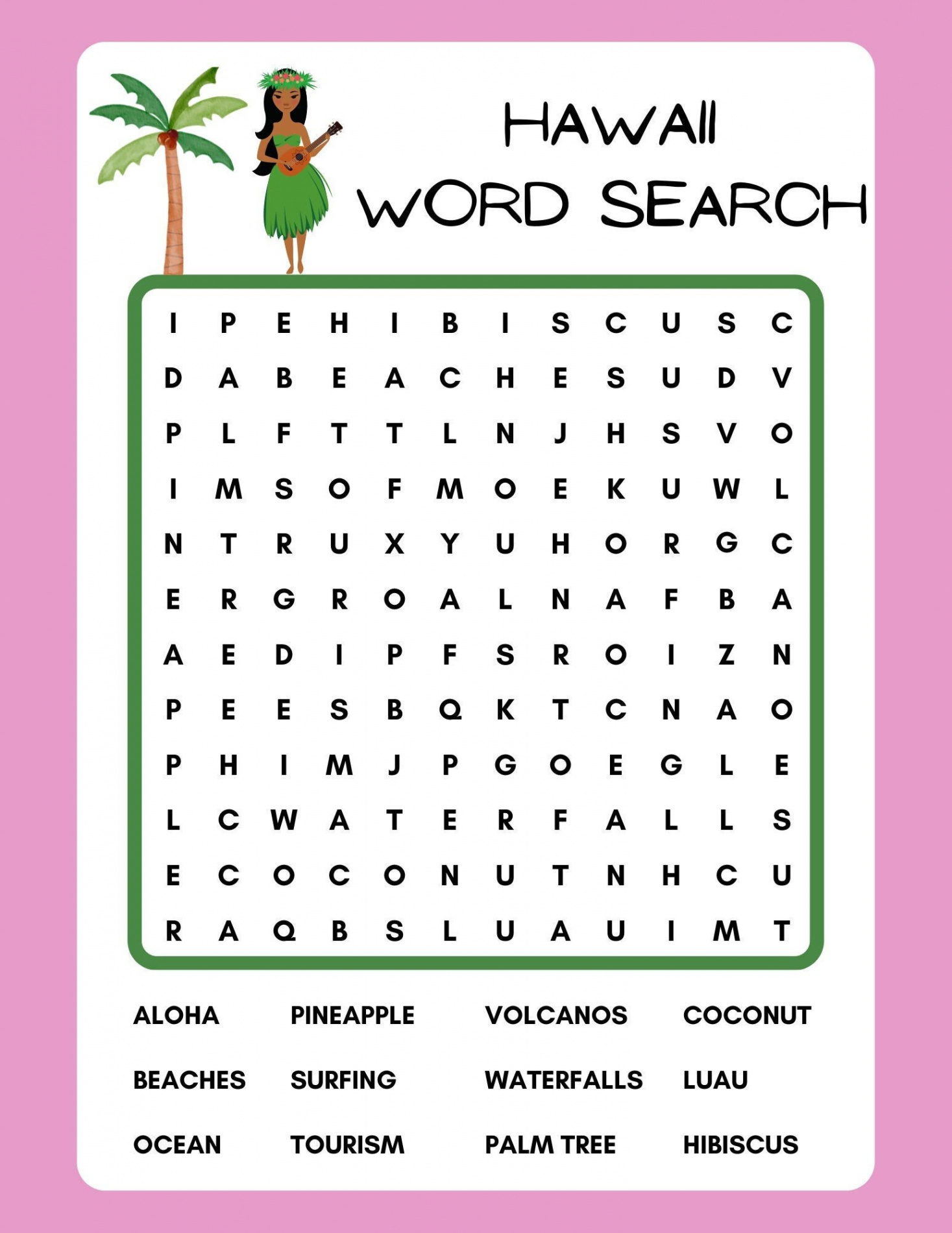 Hawaii Word Search Printable Instant Download PDF - Etsy