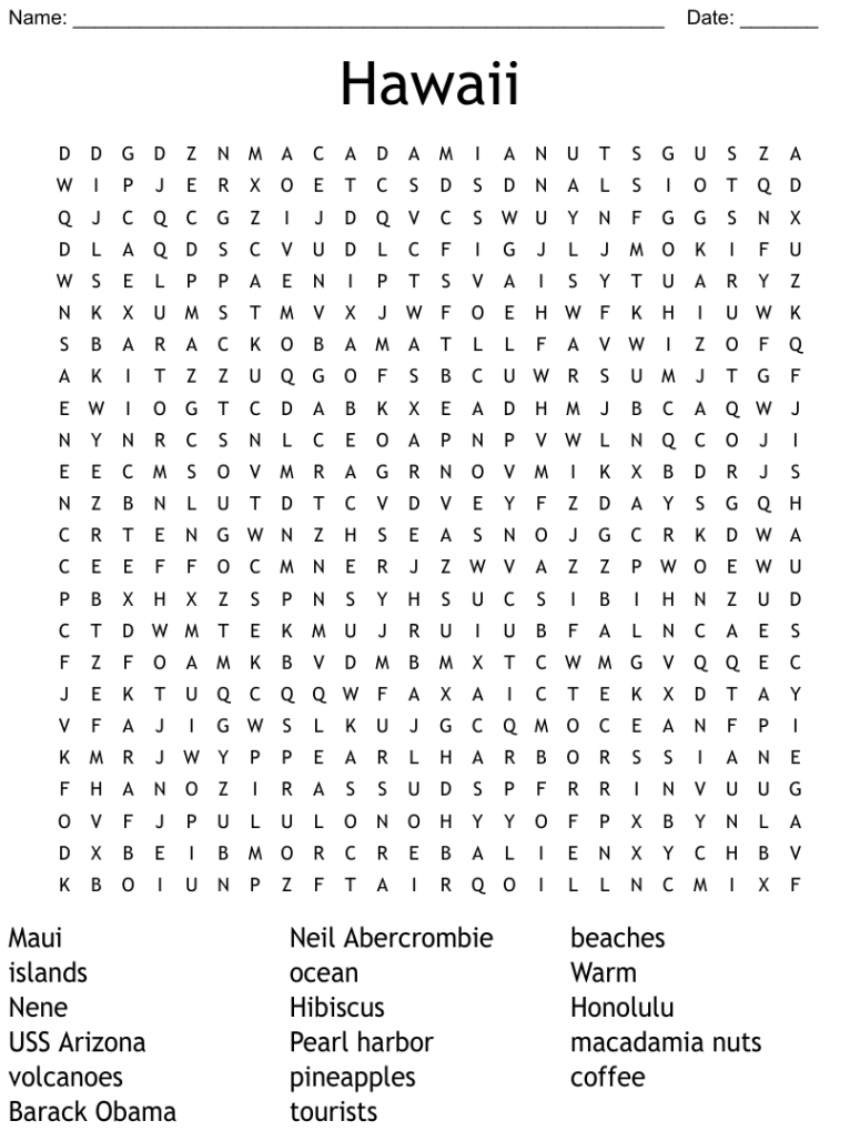 Hawaii Word Search - WordMint