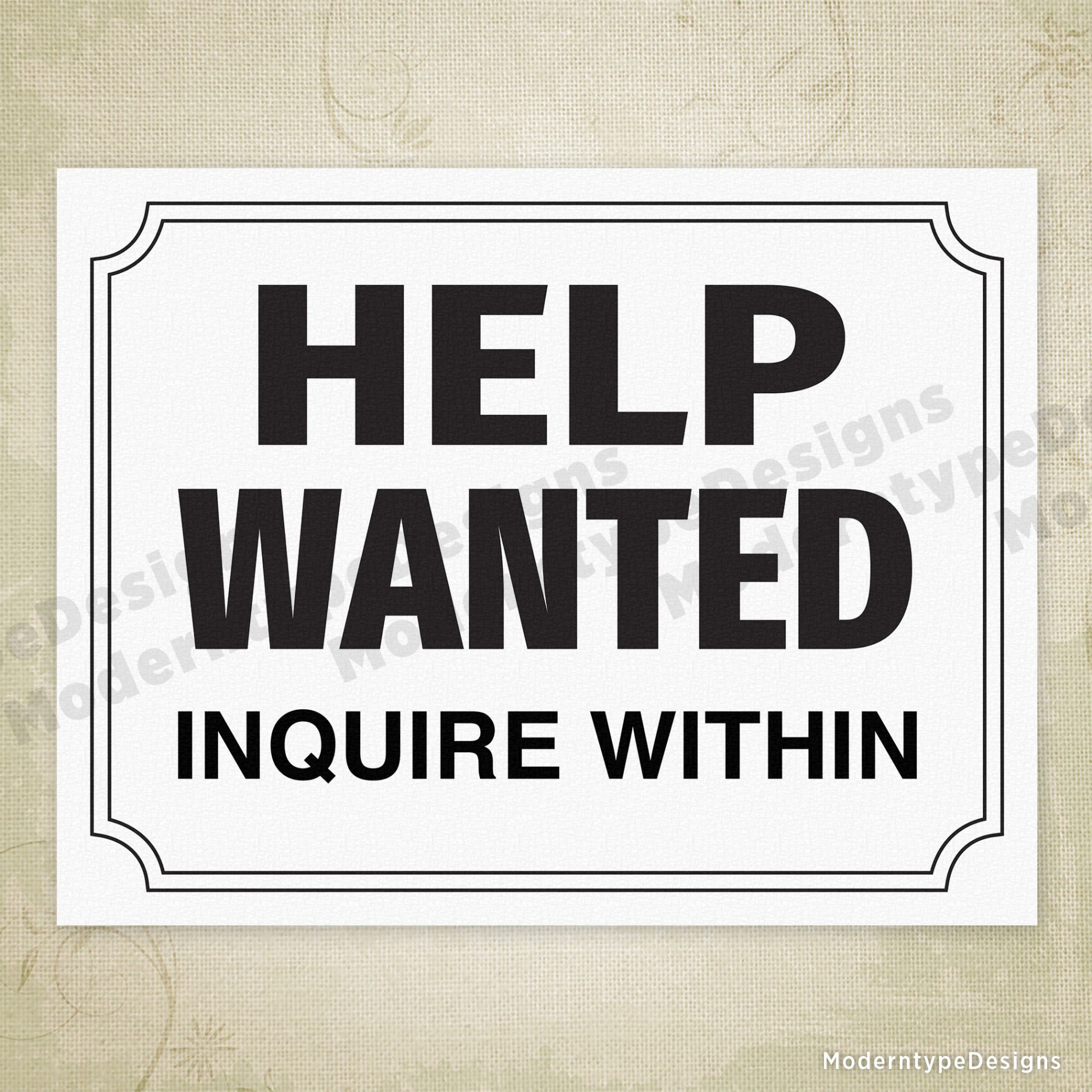 Help Wanted Printable Sign, Editable