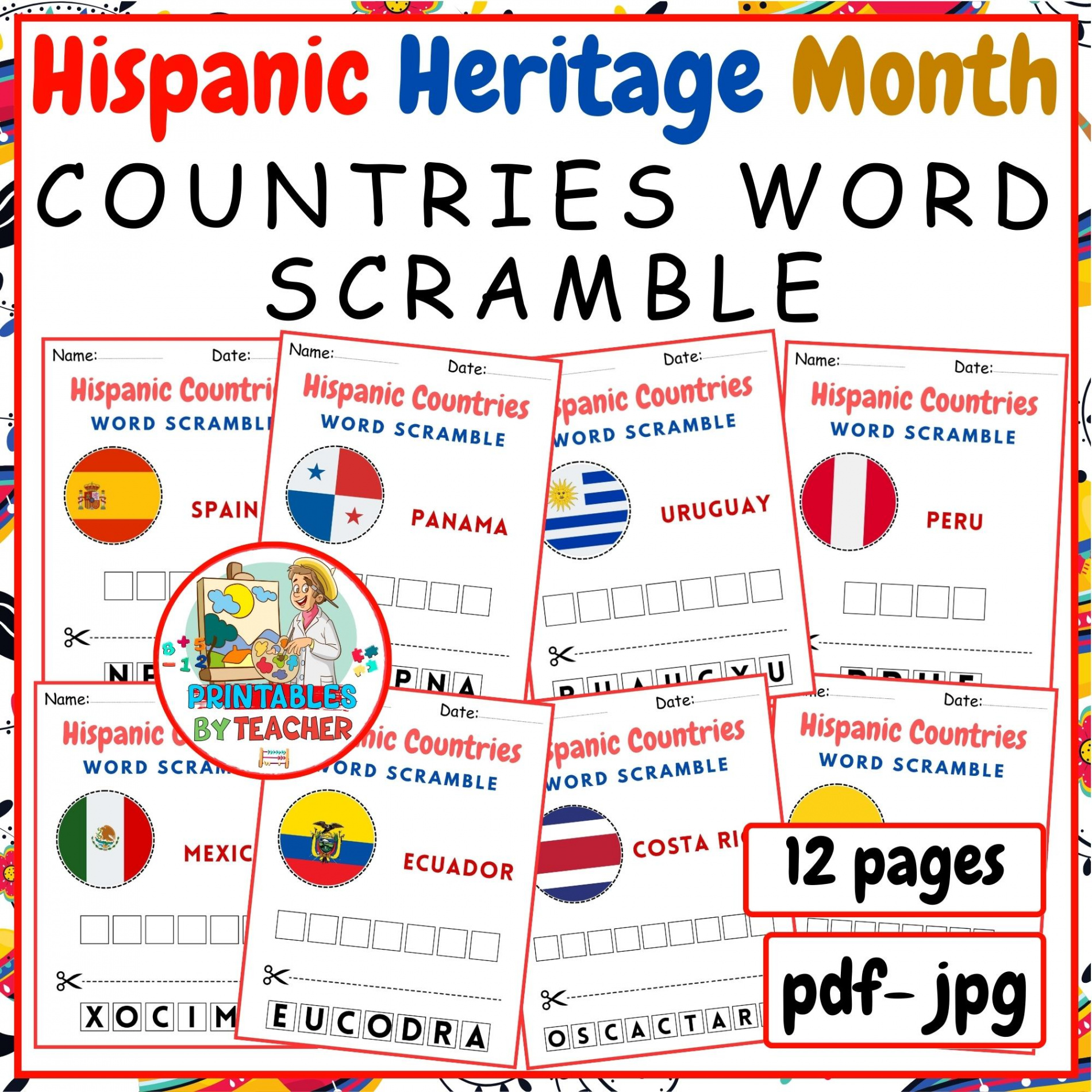 Hispanic Countries Word Scramble  free Hispanic Heritage Month