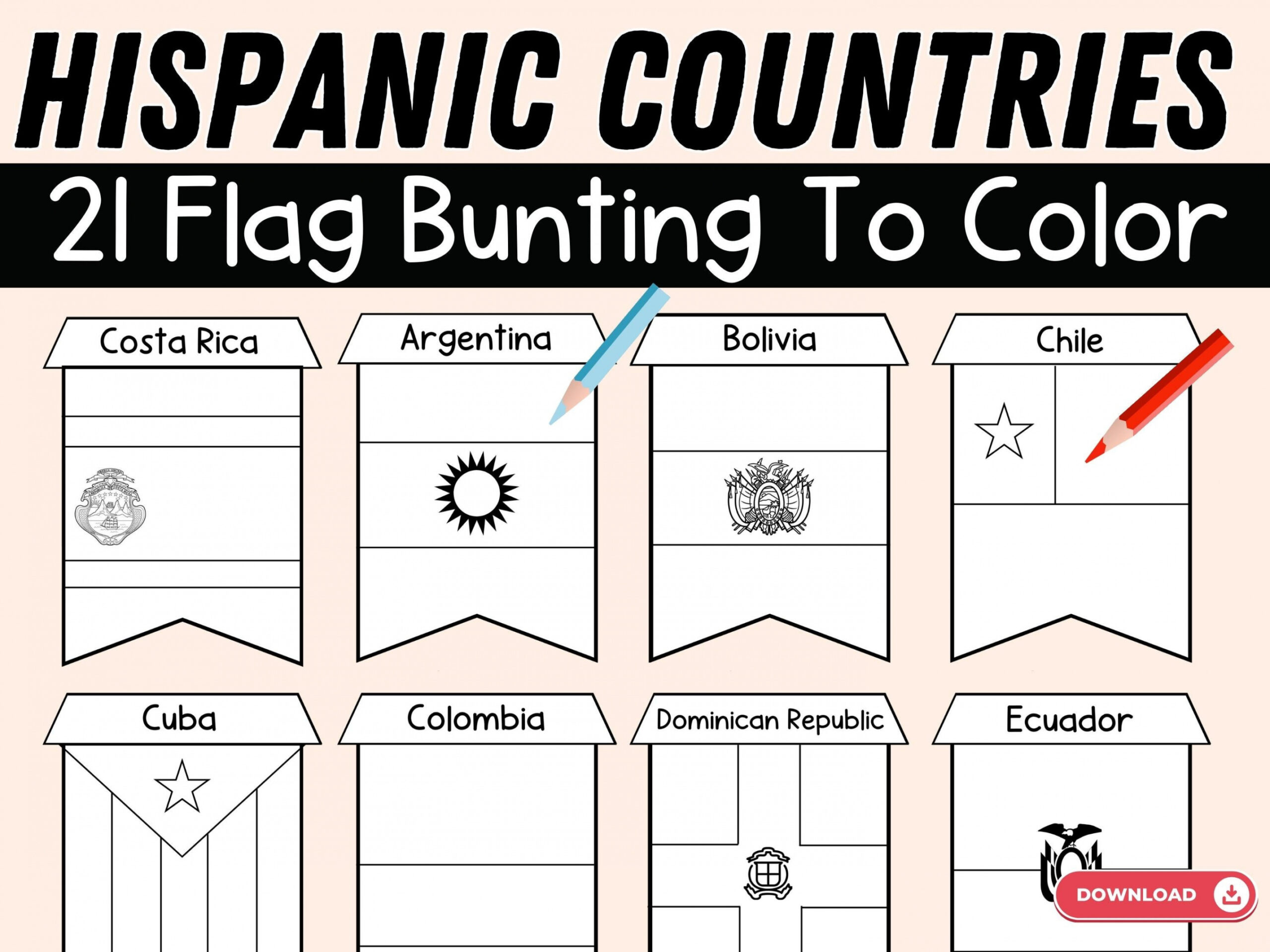 Hispanic Country Flags Coloring Pages Hispanic Heritage - Etsy