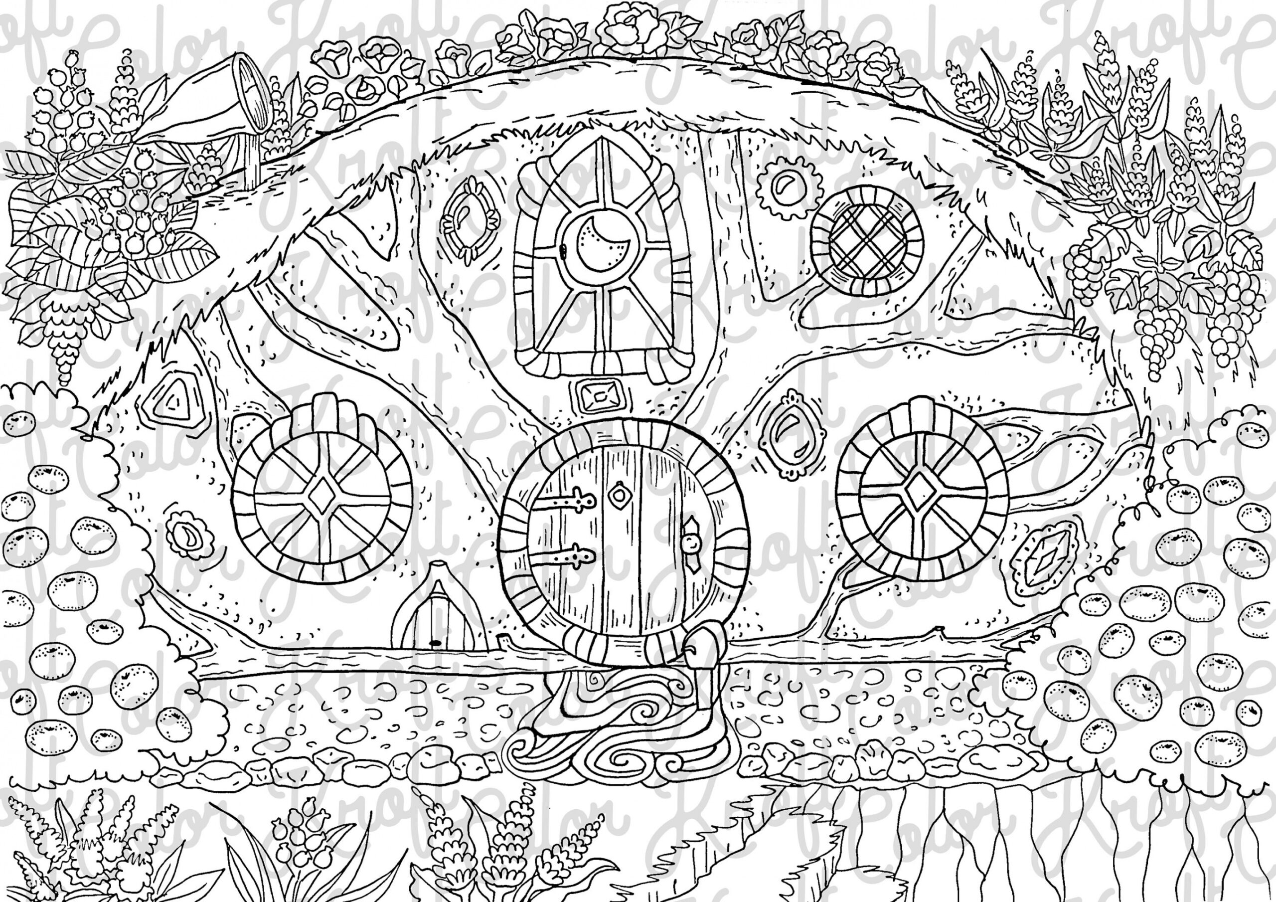 Hobbit Hole Coloring Page // Printable Coloring Page // Digital Download