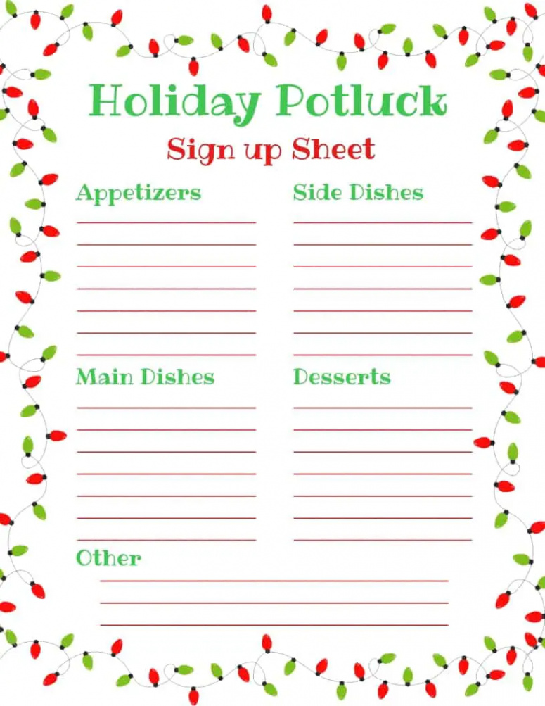 Holiday Potluck Sign up Sheet -