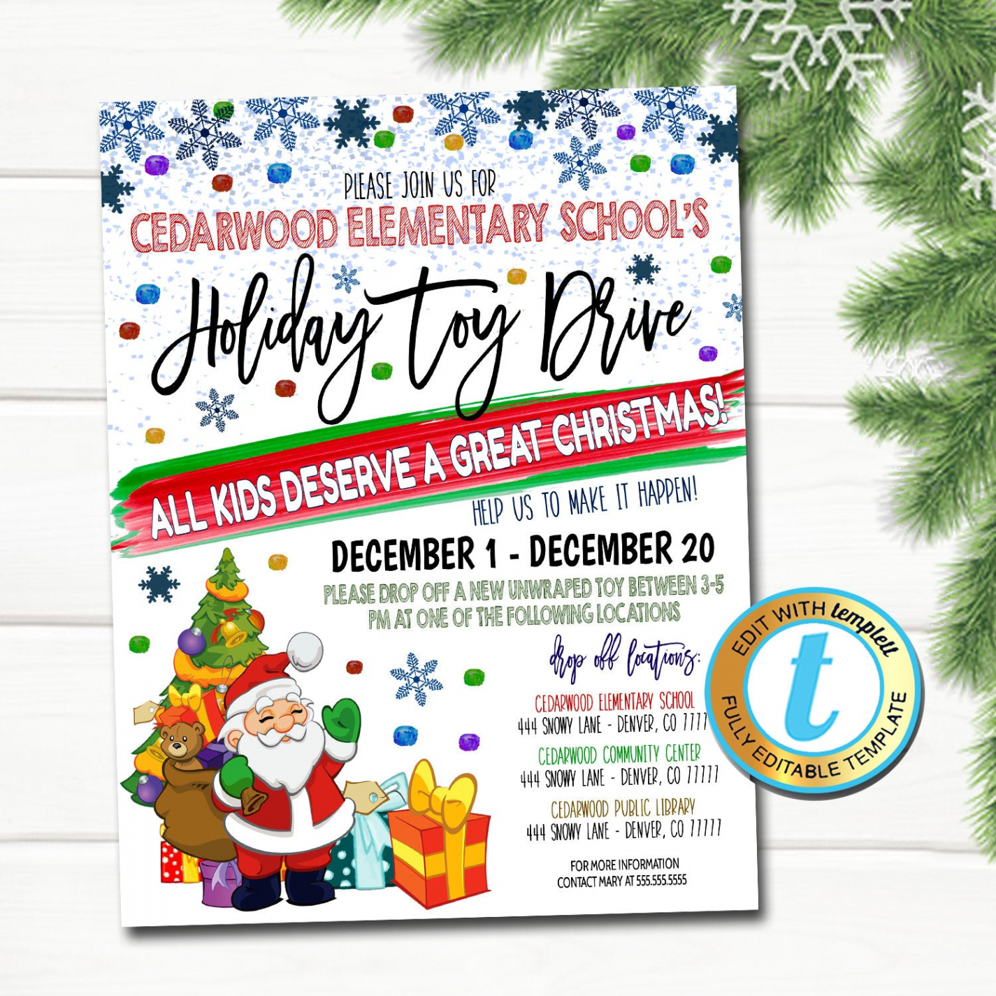 Holiday Toy Drive Event Flyer  TidyLady Printables