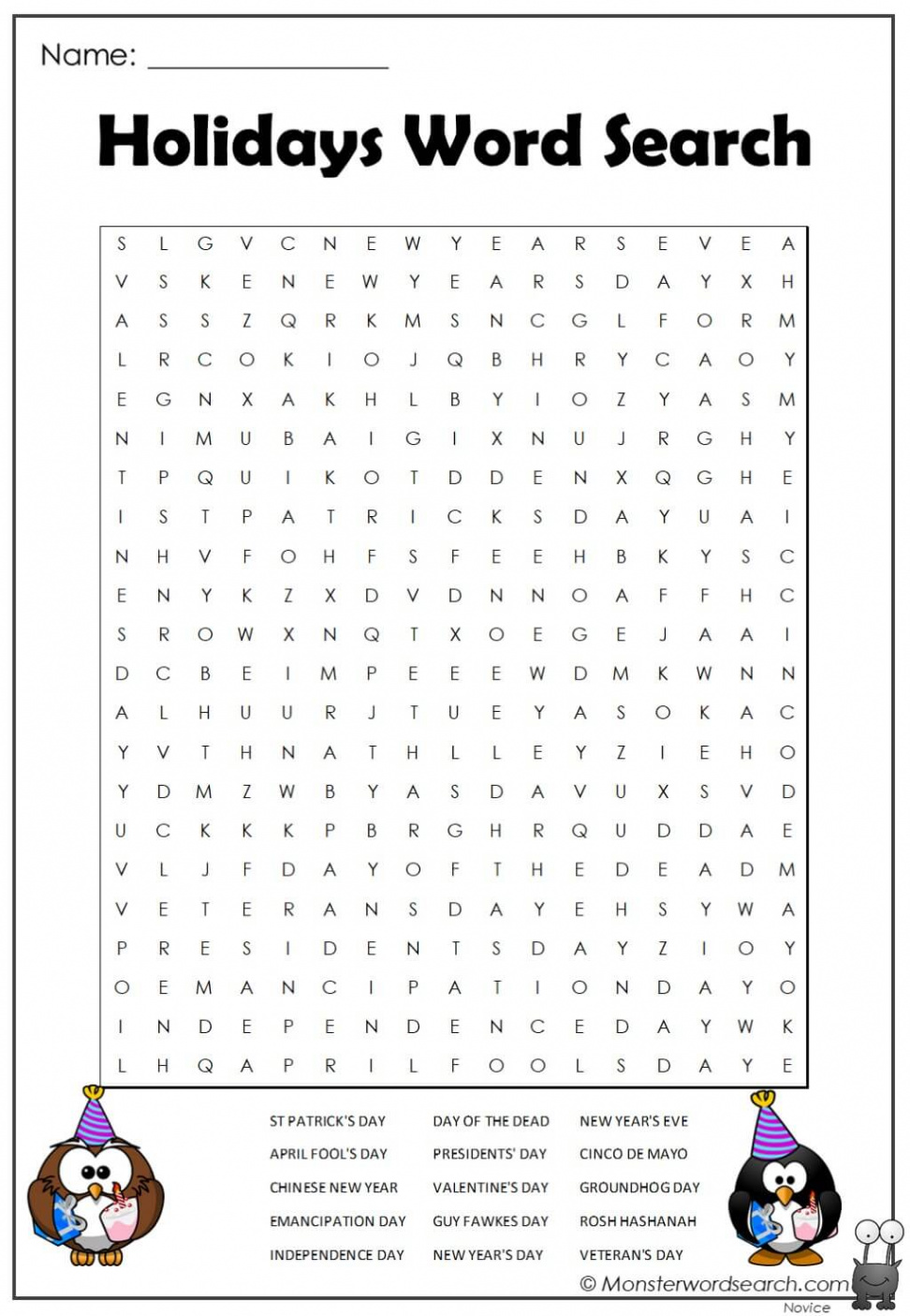 holidays word search - Monster Word Search