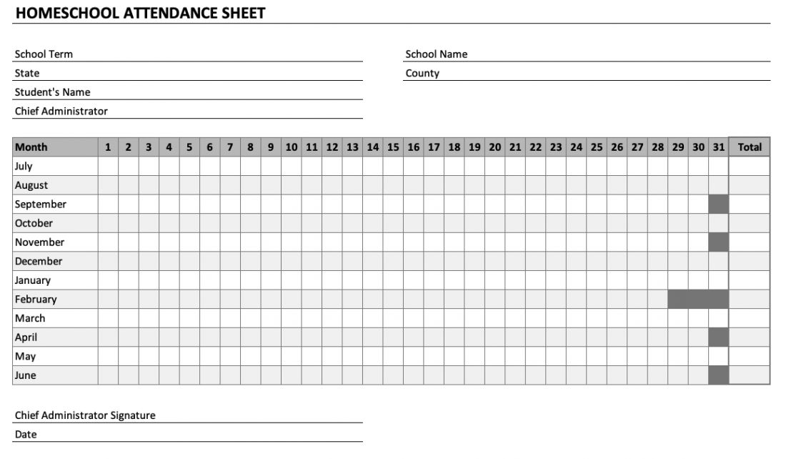 Homeschool Attendance Sheet » The Spreadsheet Page