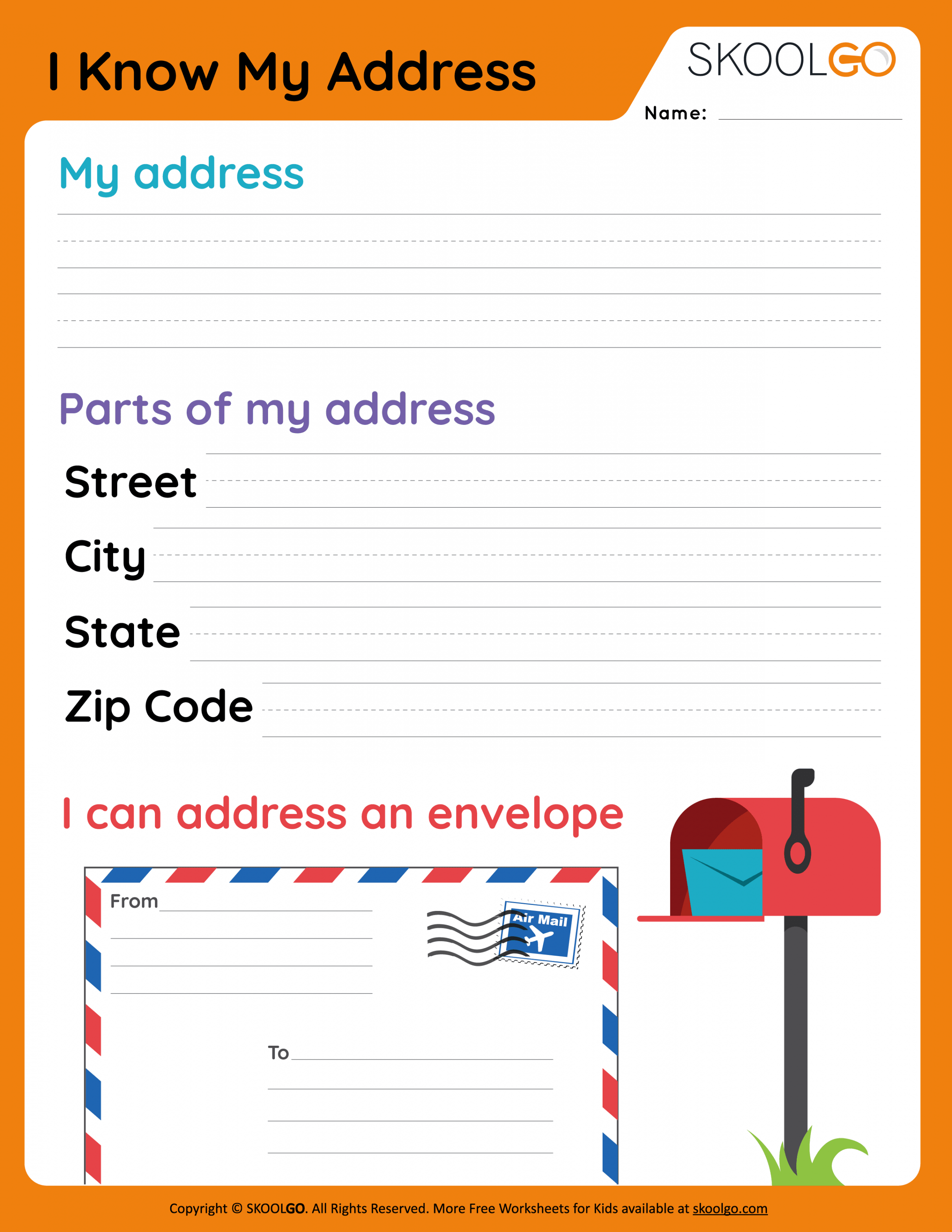 I Know My Address - Free Worksheet - SKOOLGO