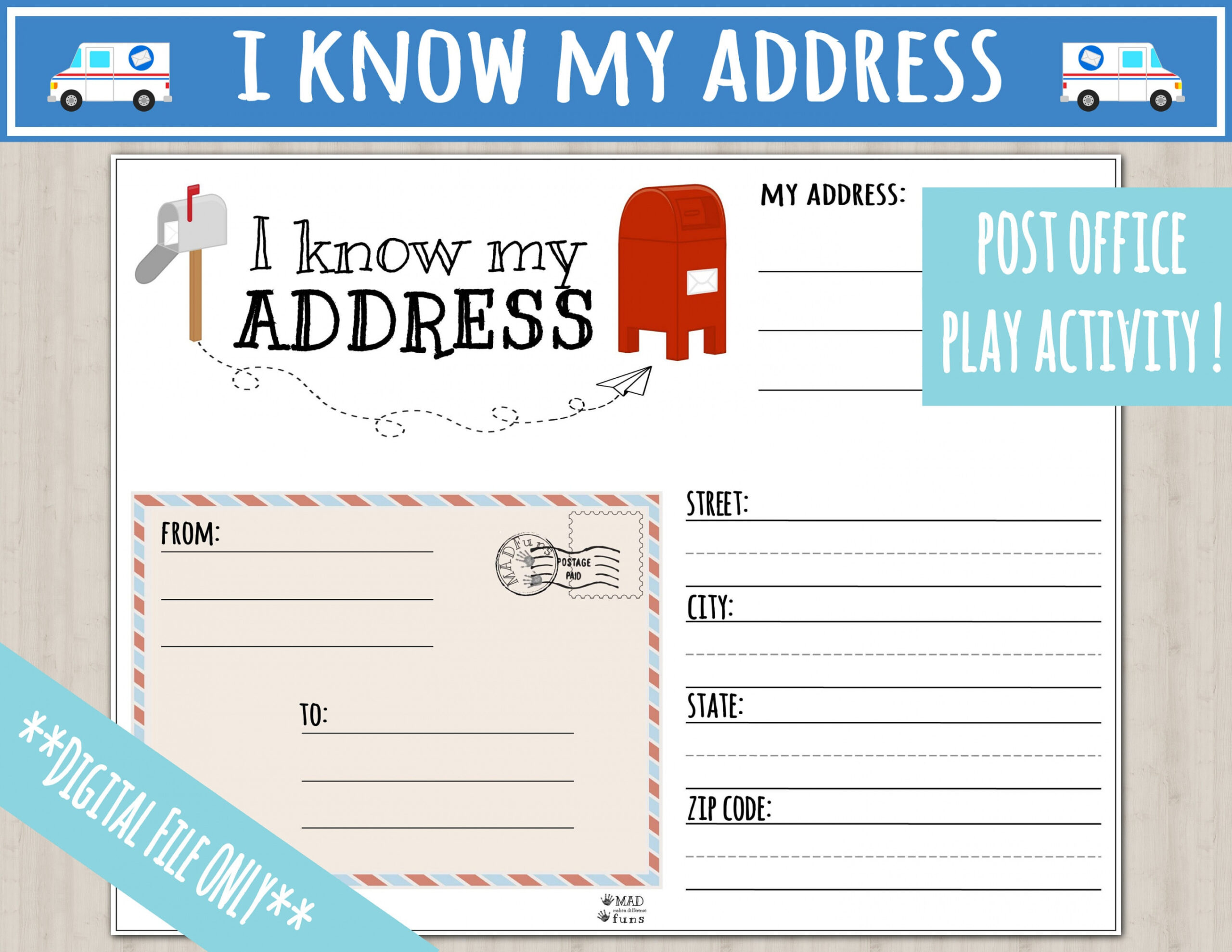 I Know My Address Printable Activity Post Office Play Busy - Etsy