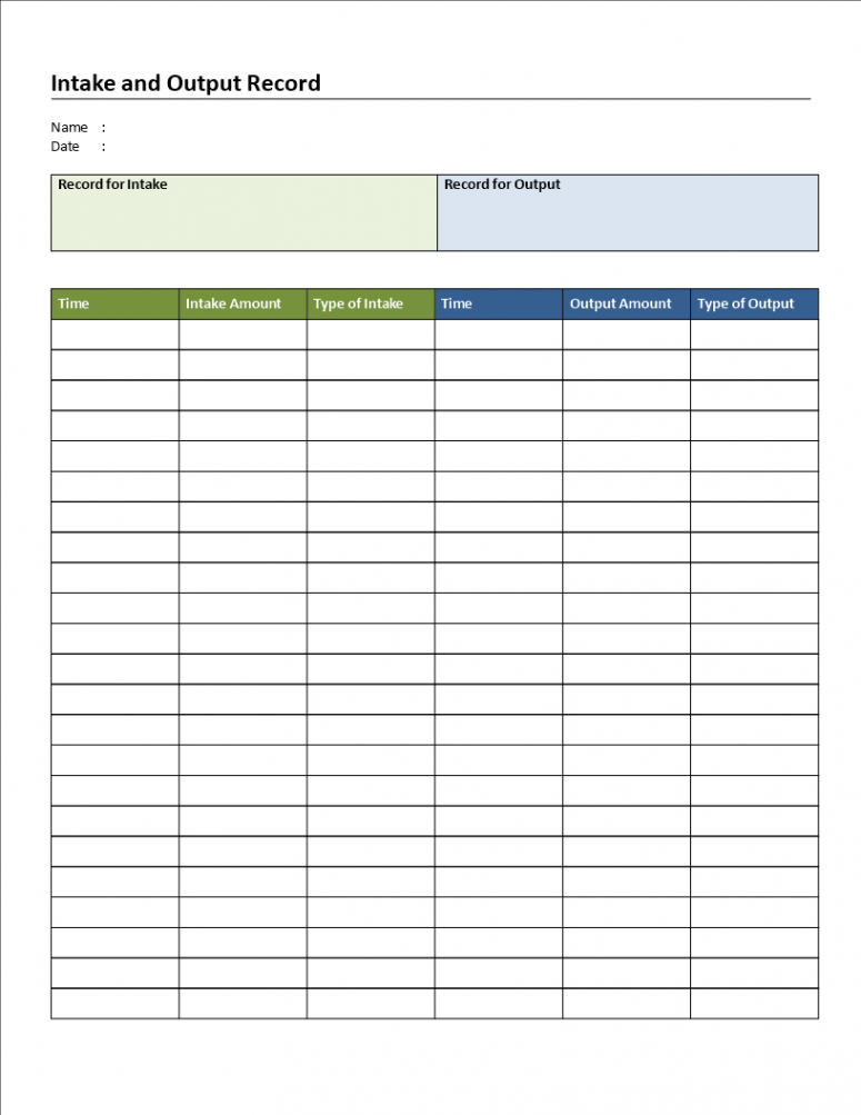 Intake and Output Chart - Dowload this free printable Intake and