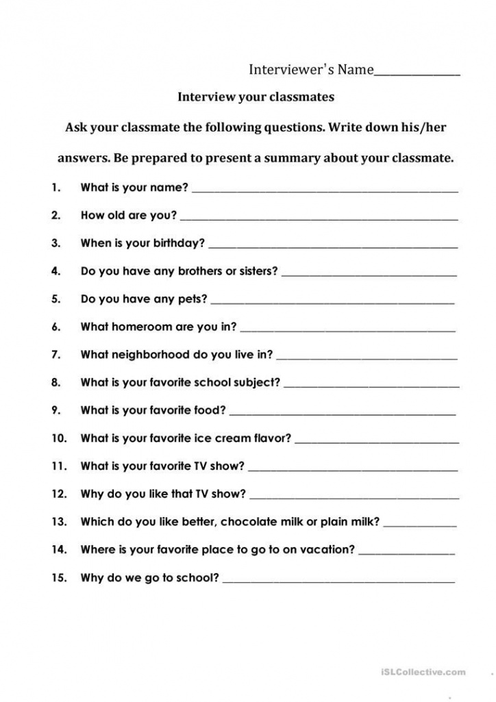 Interview Worksheet For Students  Student interview, Interview