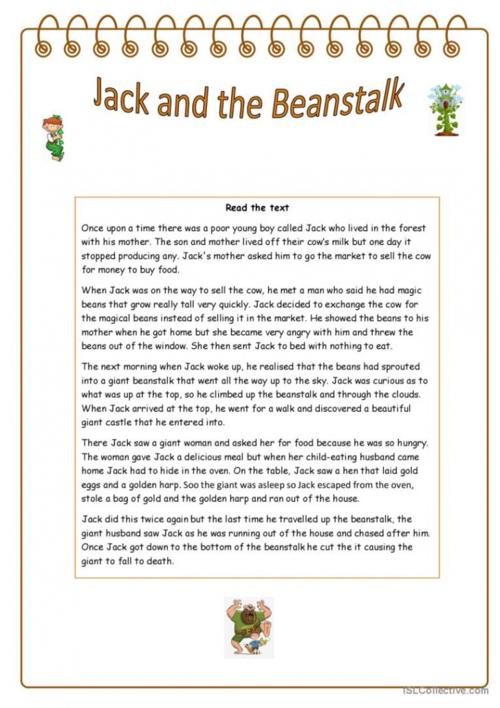 Jack and the beanstalk reading compr: English ESL worksheets pdf