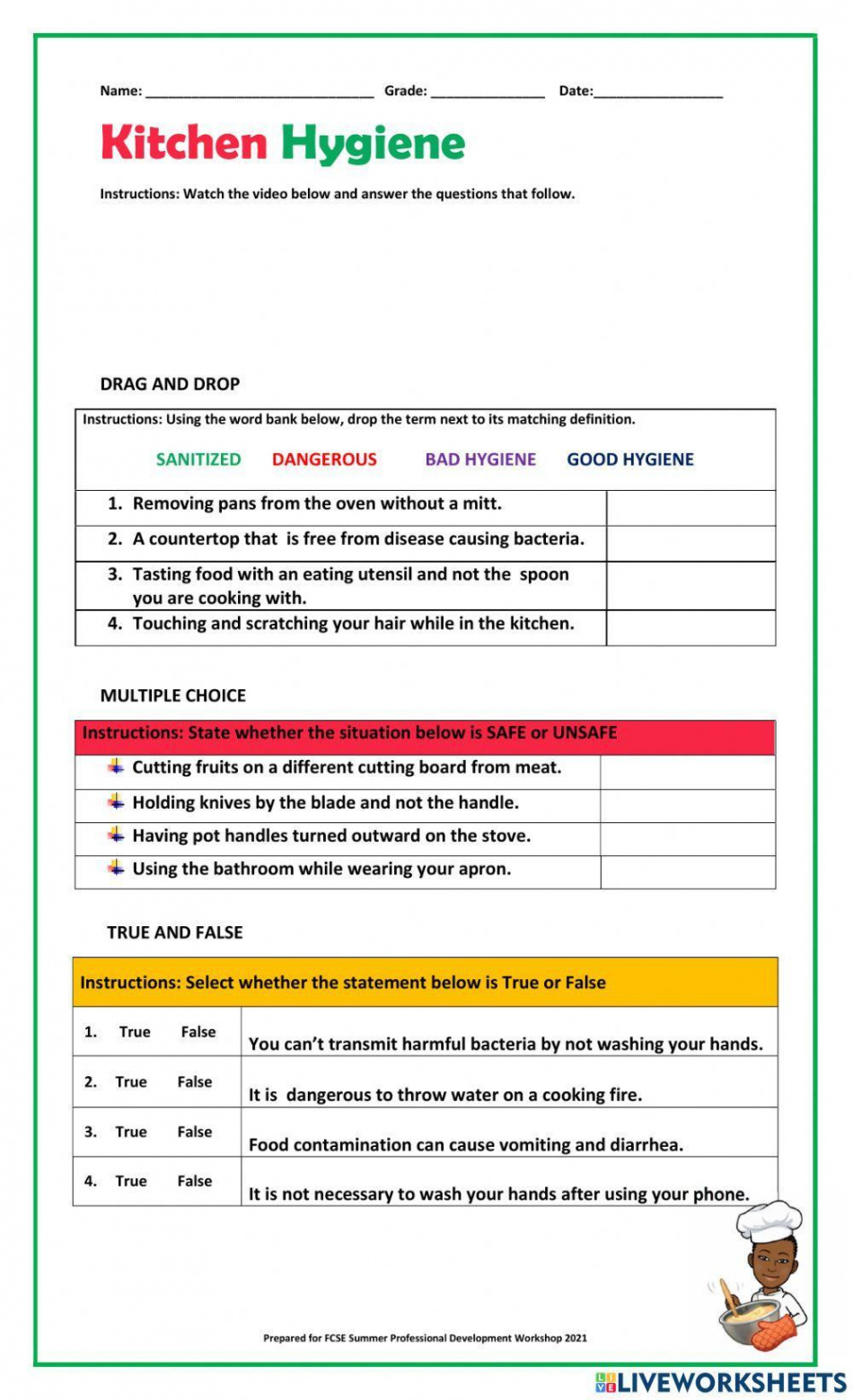 Kitchen Safety & Hygiene worksheet  Live Worksheets