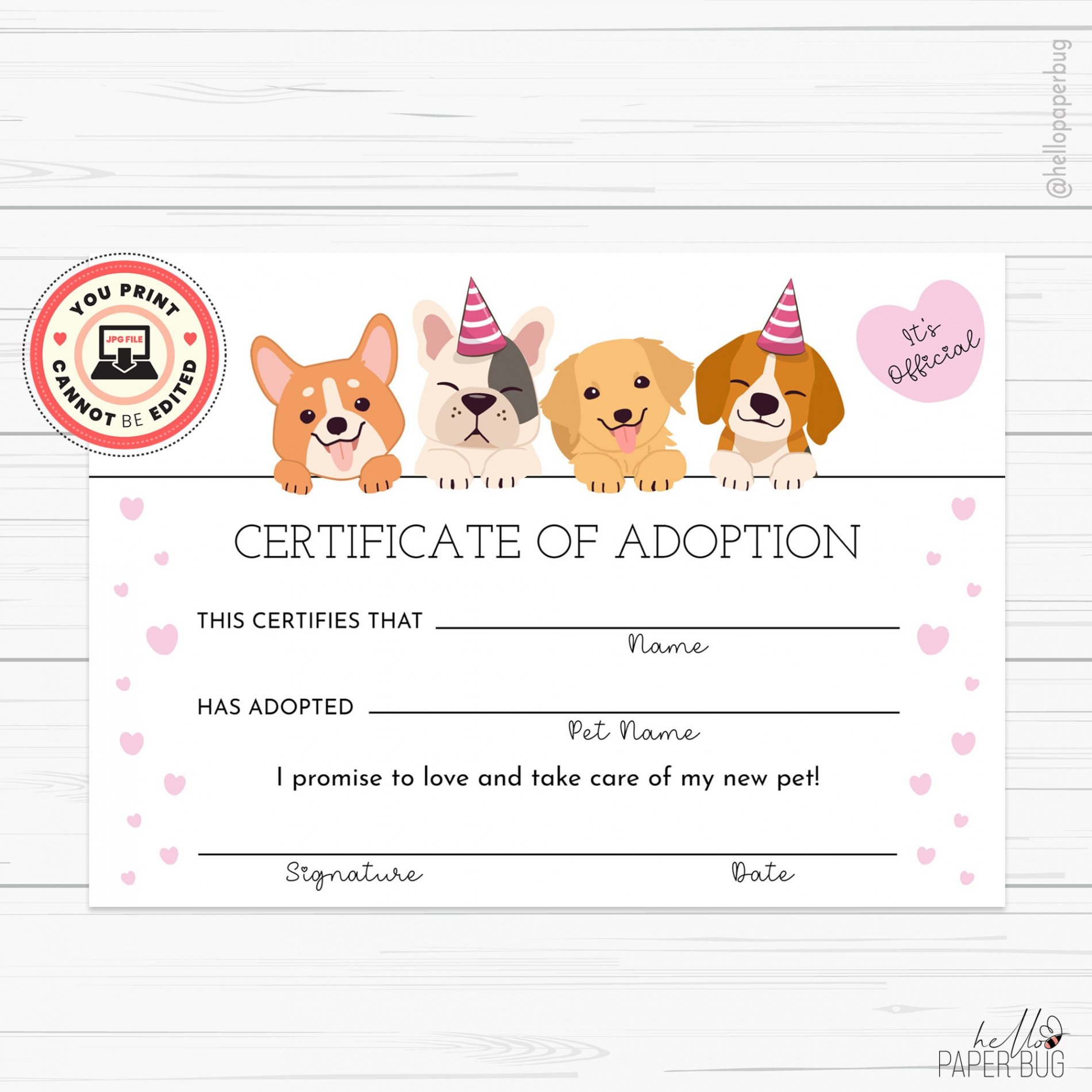 Lets Pawty Adoption Certificate Puppy Party Printable Party - Etsy